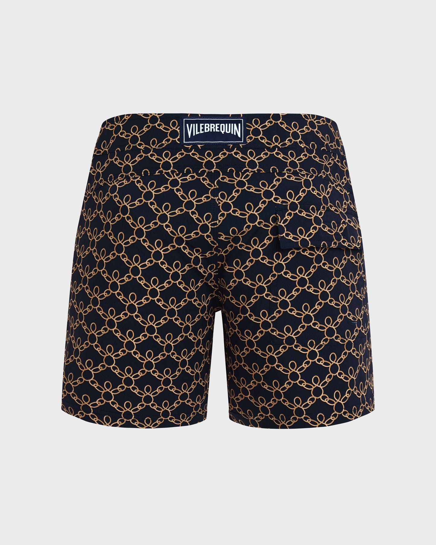 Vilebrequin Men Stretch Short Flat Belt Swim Shorts Turtles Chain - Blue Navy