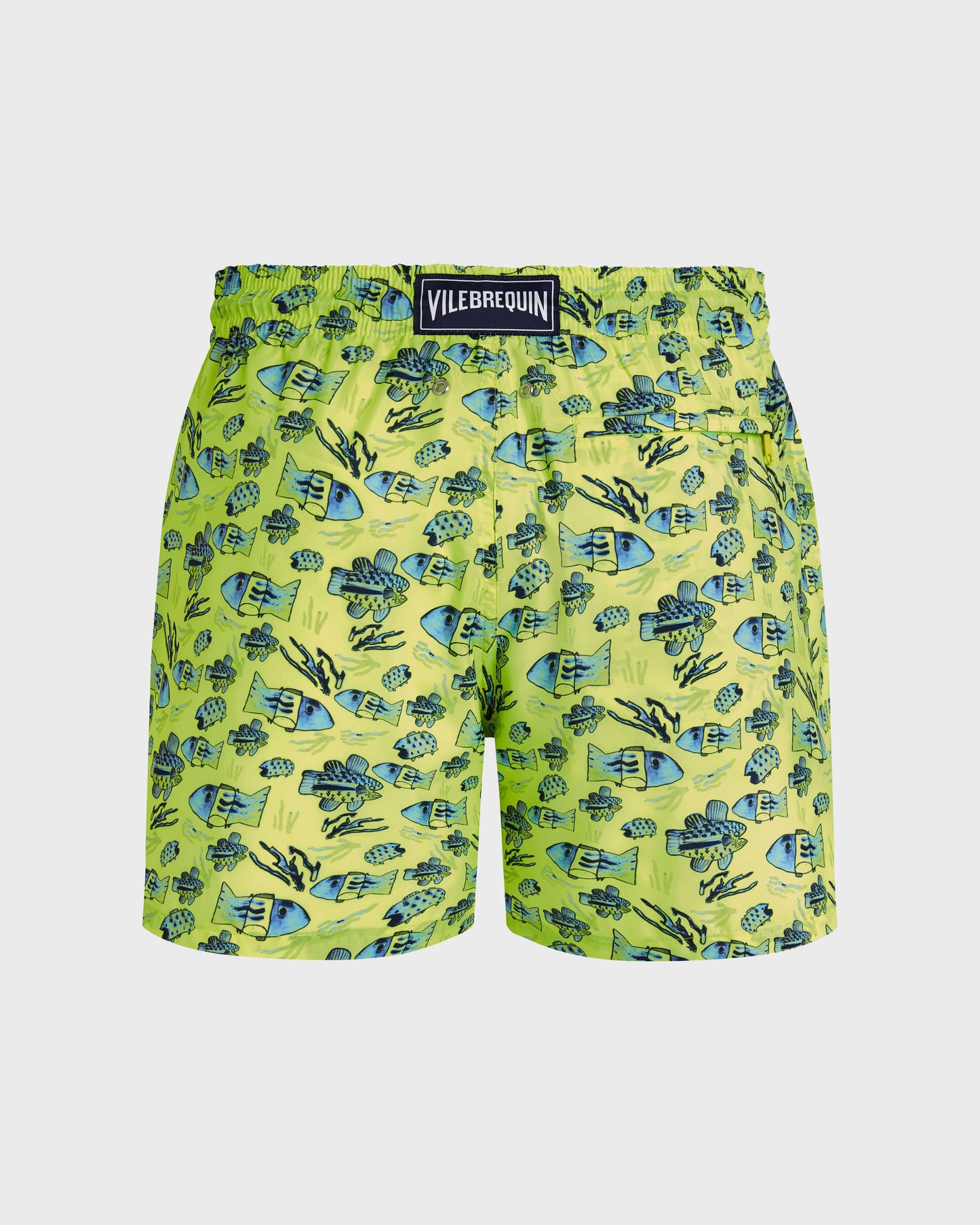 Vilebrequin Men Ultra-light and packable Swim Trunks Fishies Drawing - Neon yellow