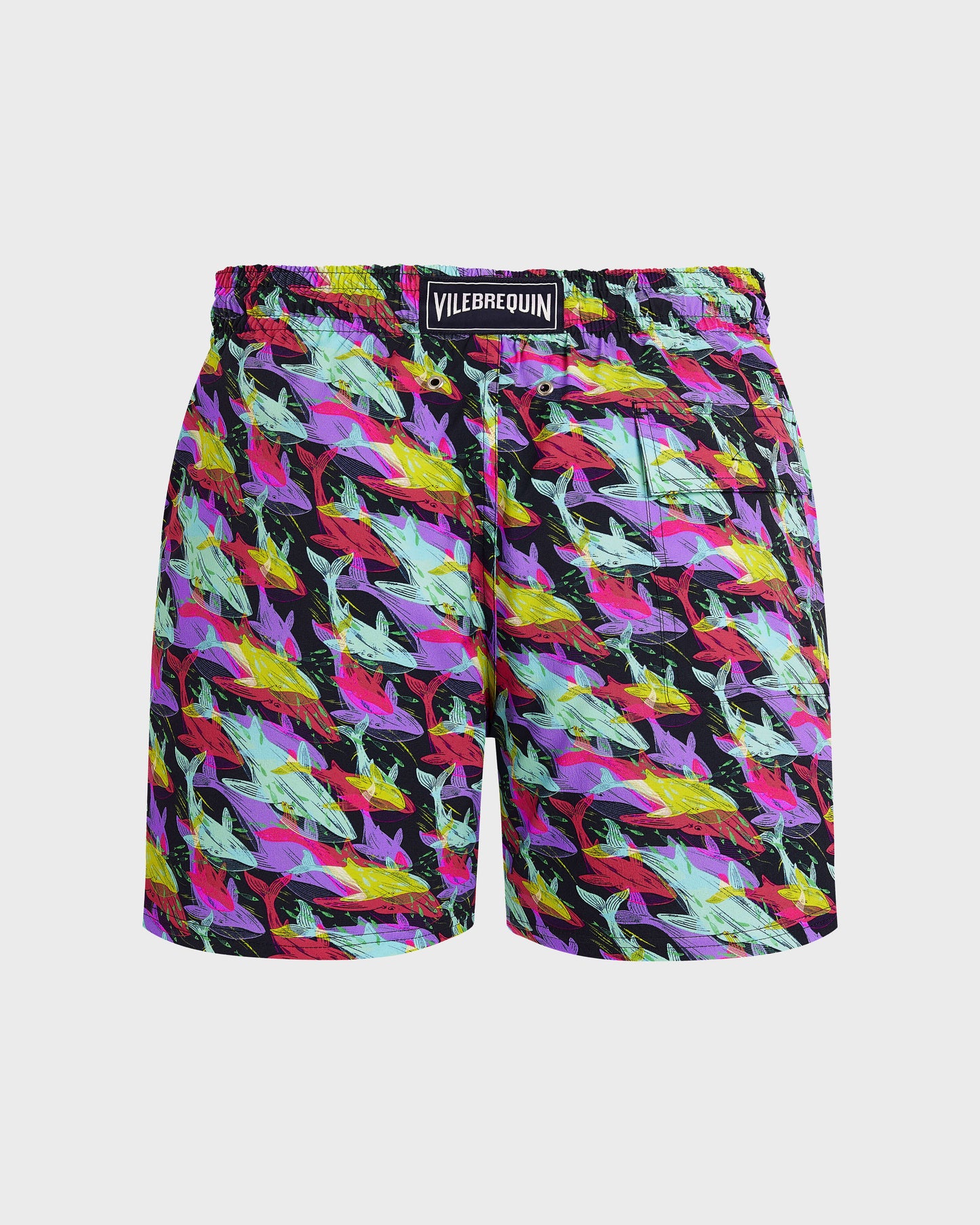 Vilebrequin Men Stretch Short Swim Trunks Whales Offset - Blue Navy