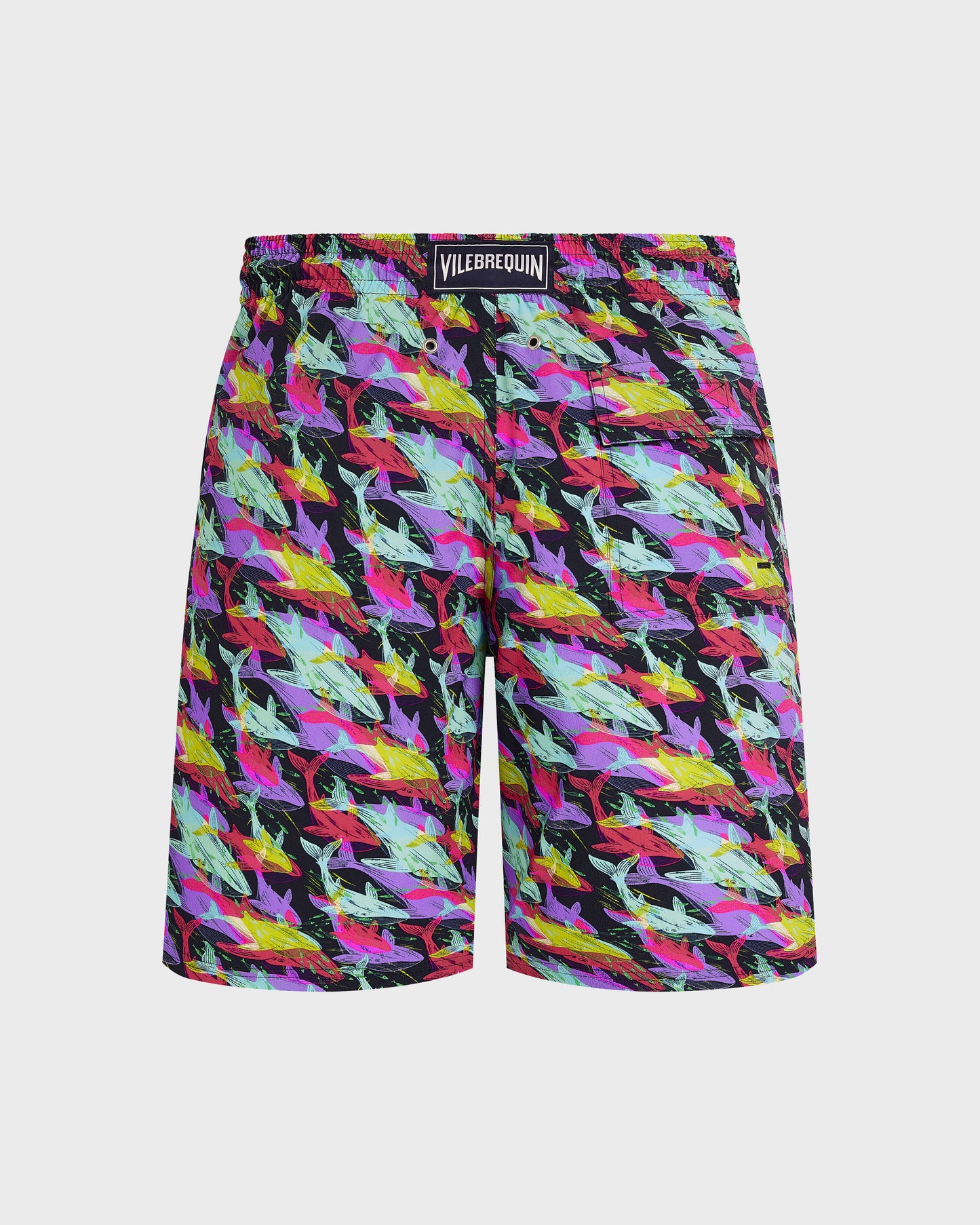 Vilebrequin Men Long Stretch Swim Trunks Whales Offset - Blue Navy