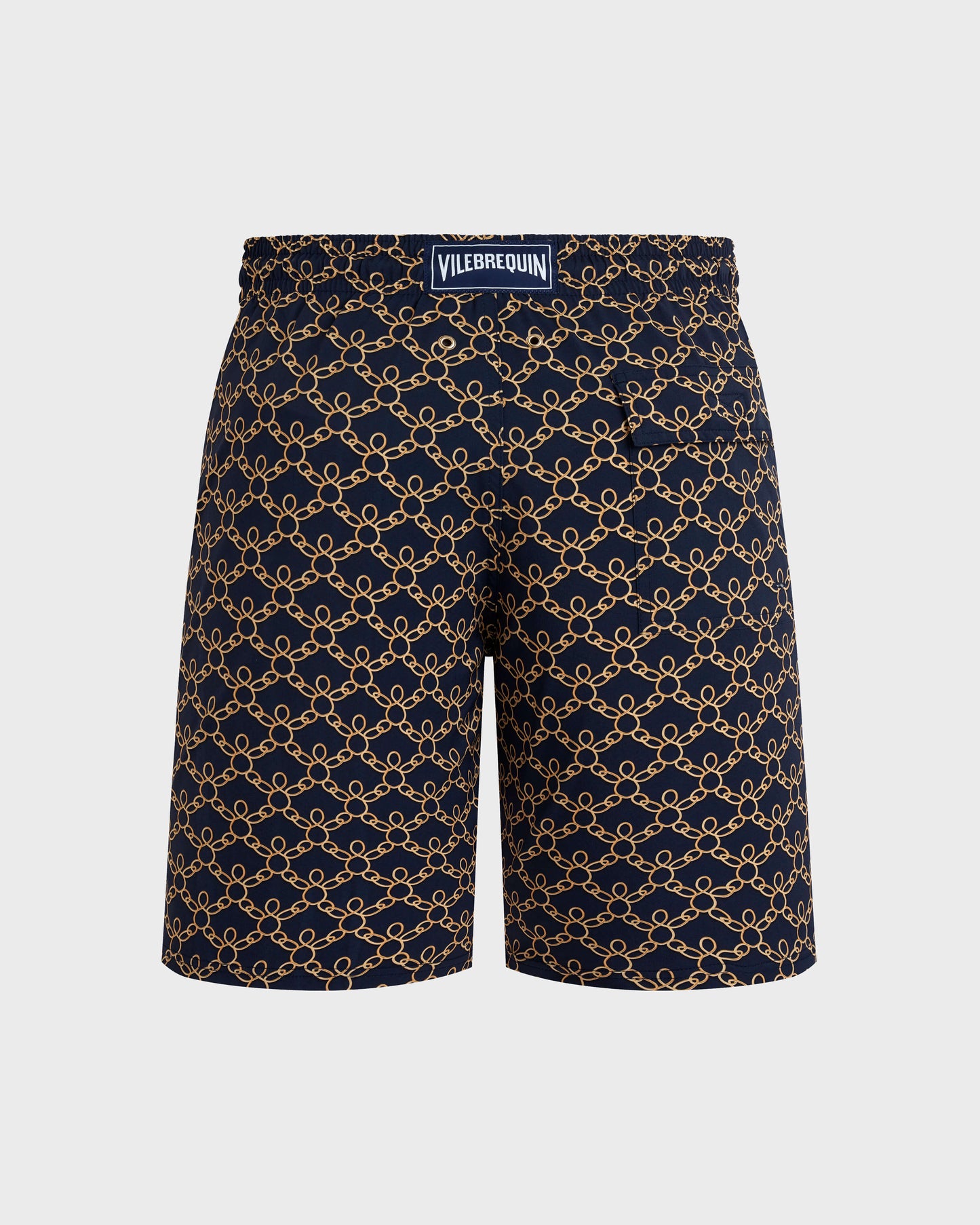 Vilebrequin Men Long Stretch Swim Shorts Turtles Chain - Blue Navy