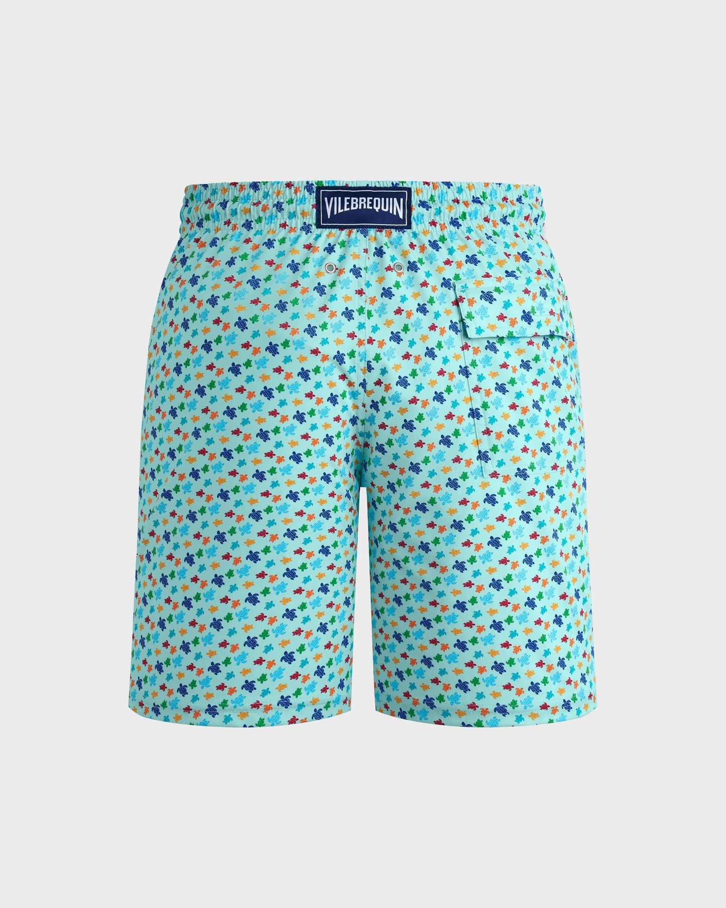 Vilebrequin Men Long Stretch Swim shorts Micro Ronde Des Tortues Rainbow - Blue Pacific