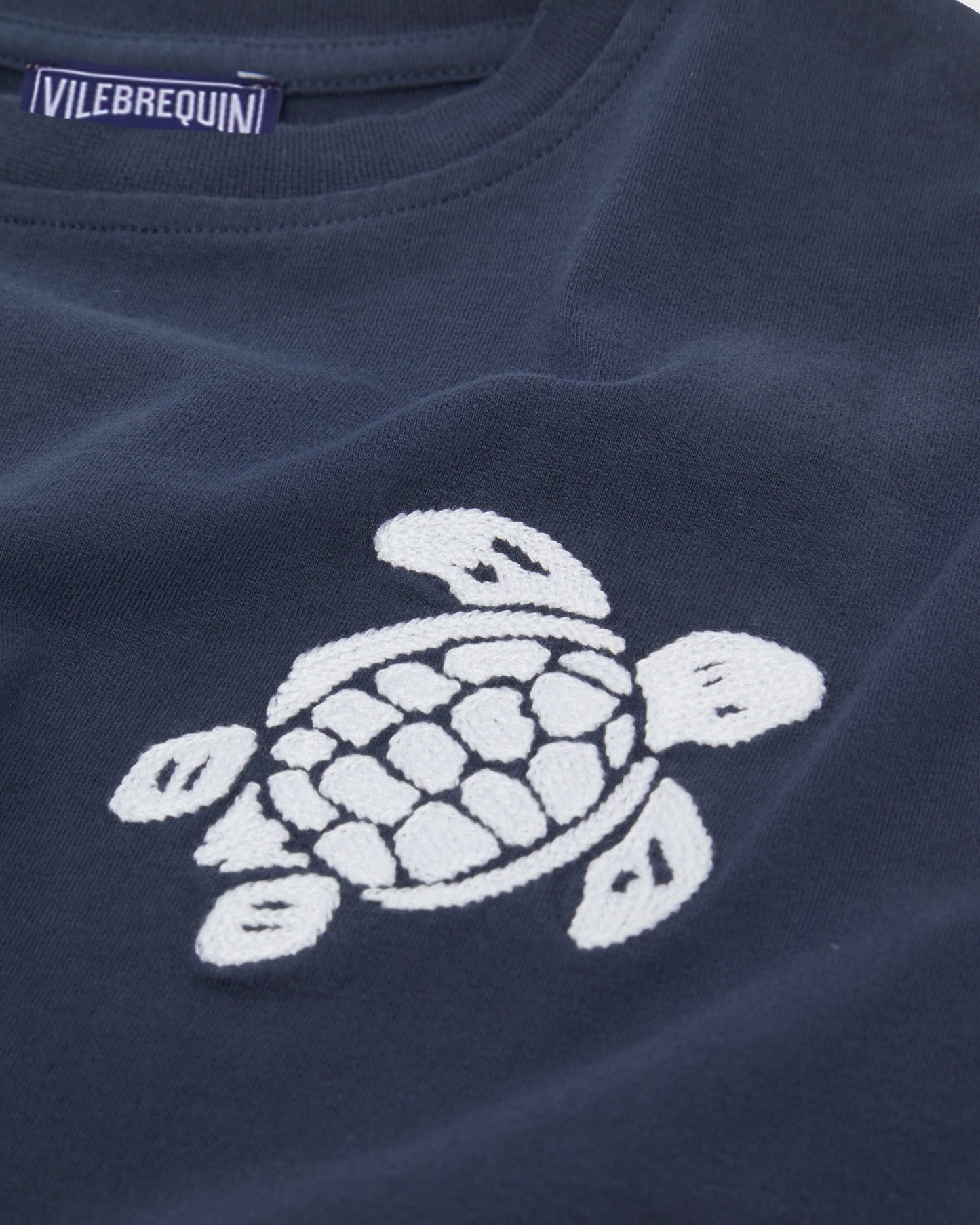 Vilebrequin Boys Boys Organic Cotton T-shirt Embroidered Turtle - Blue Navy