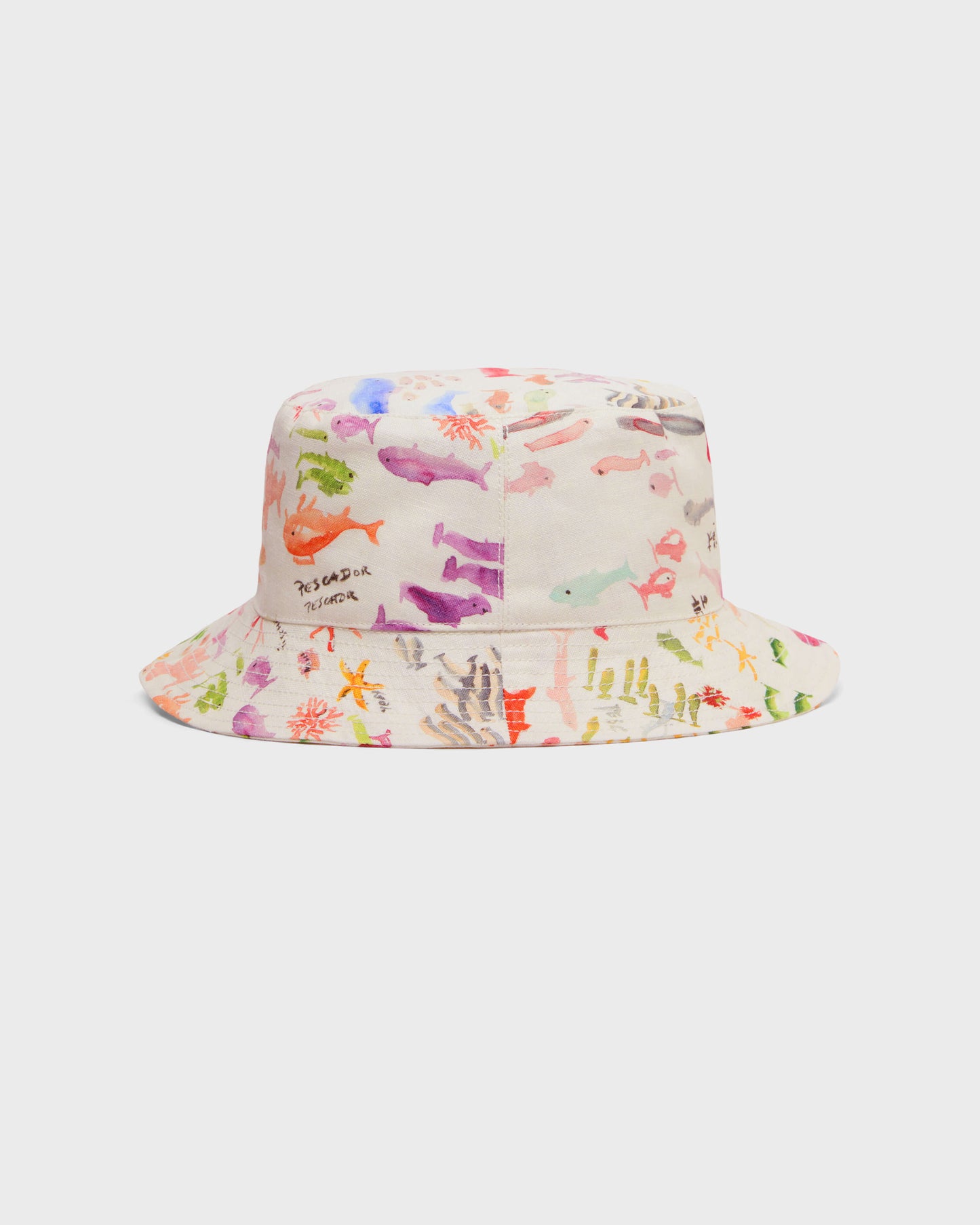 Vilebrequin Accessories Linen Bucket hat Pescador - VBQ x Fabrice Hyber - White Papier