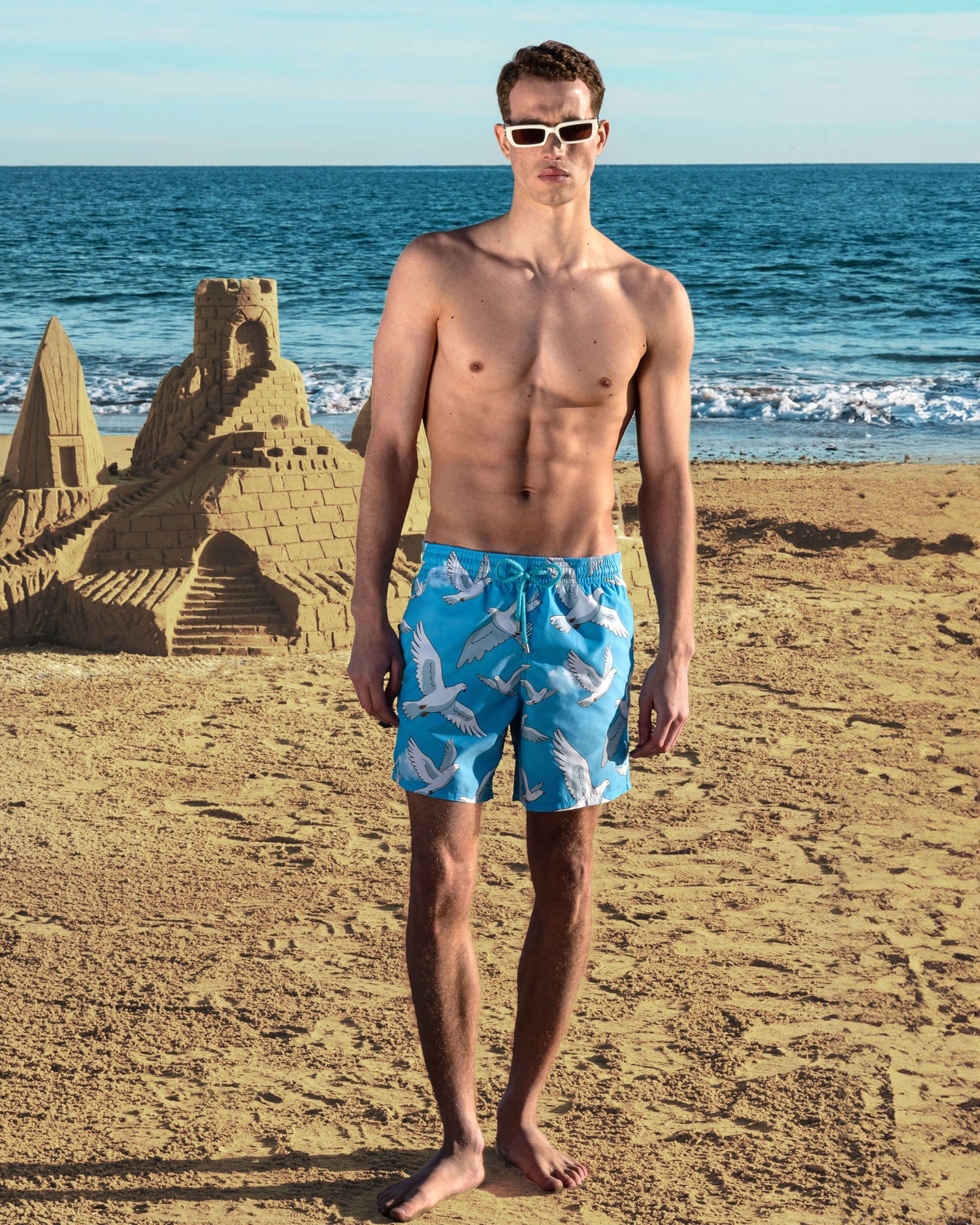 Vilebrequin Men Swim Trunks Doves - VBQ x 3.PARADIS - Blue Jaipuy