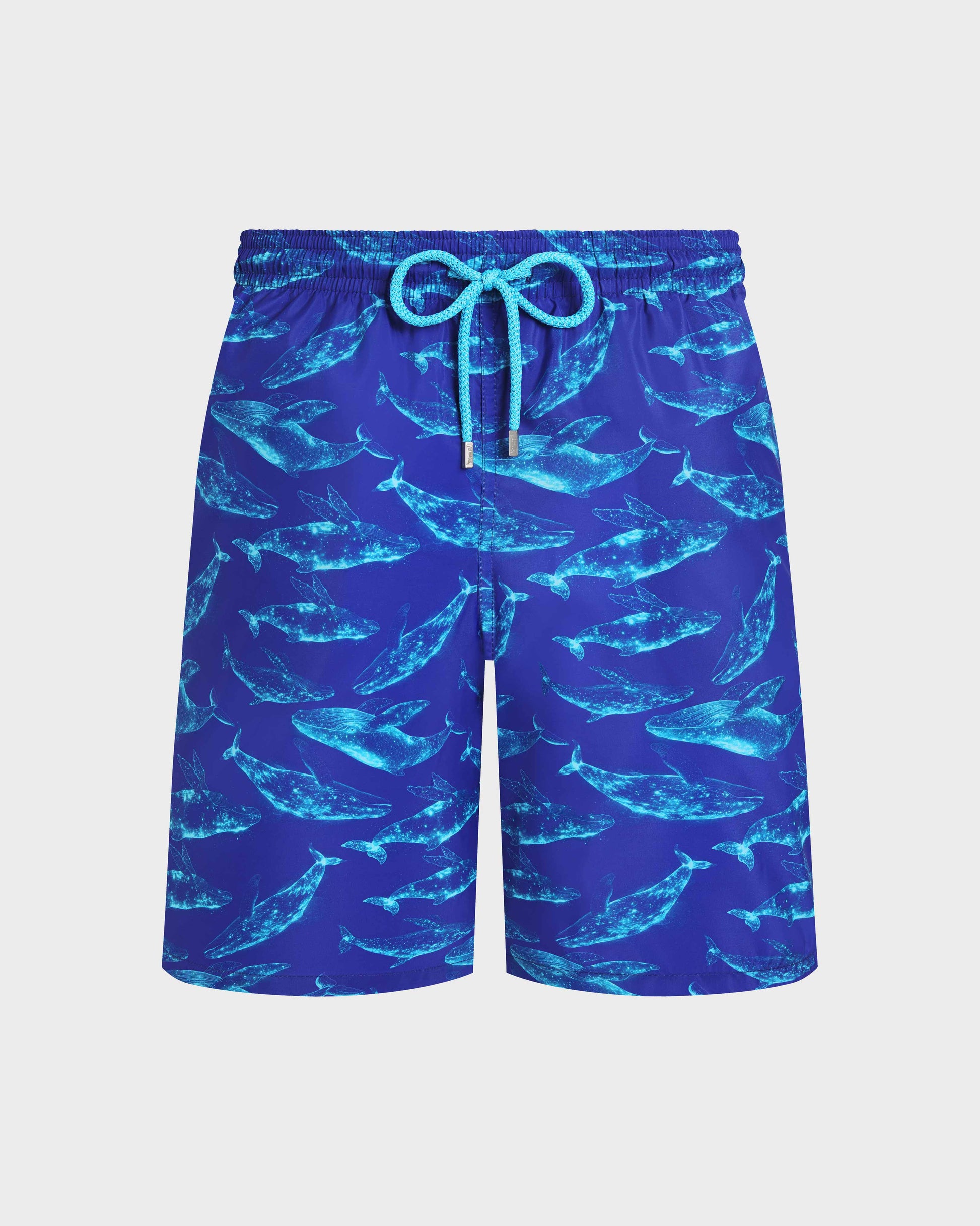 Vilebrequin Men Long Ultra-Light and Packable Swim Trunks Sparkling Whales - Blue Versailles