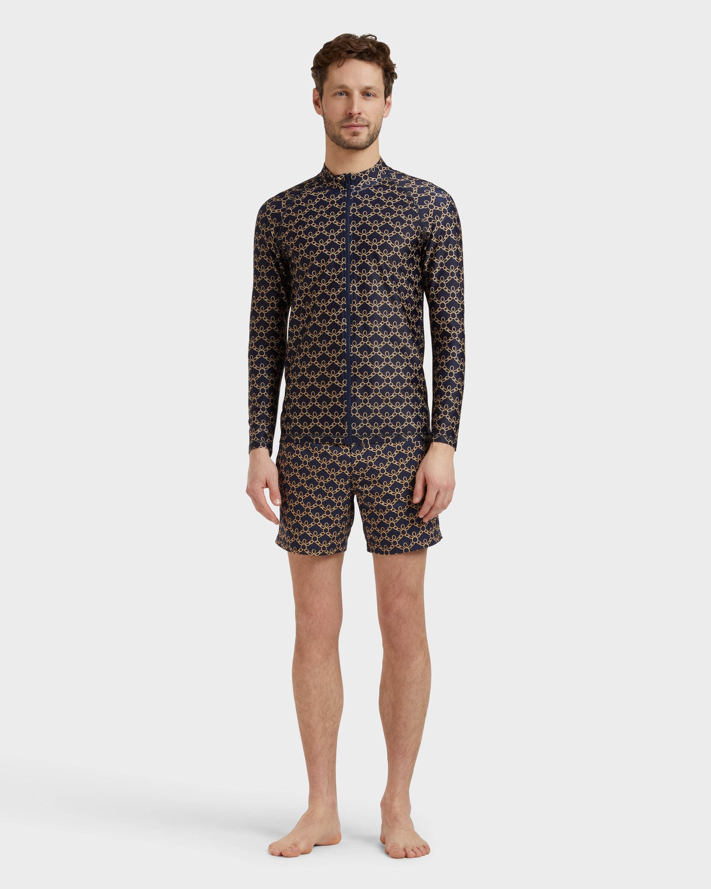 Vilebrequin Men Zipped Long Sleeves Rashguard Turtles Chain - Blue Navy