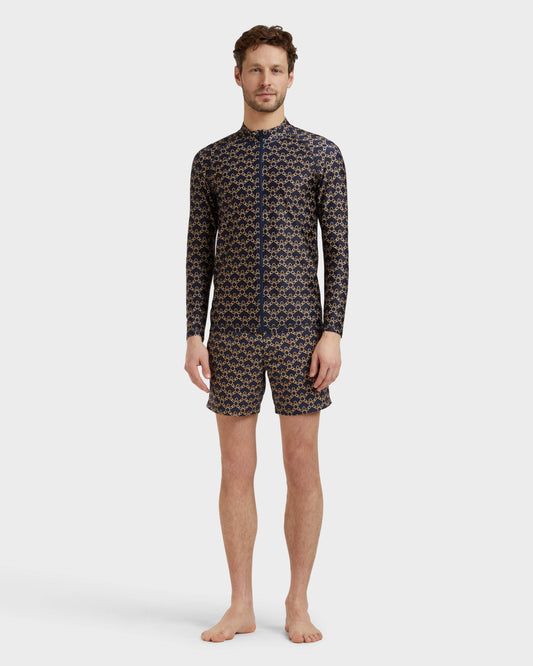 Vilebrequin Men Zipped Long Sleeves Rashguard Turtles Chain - Blue Navy
