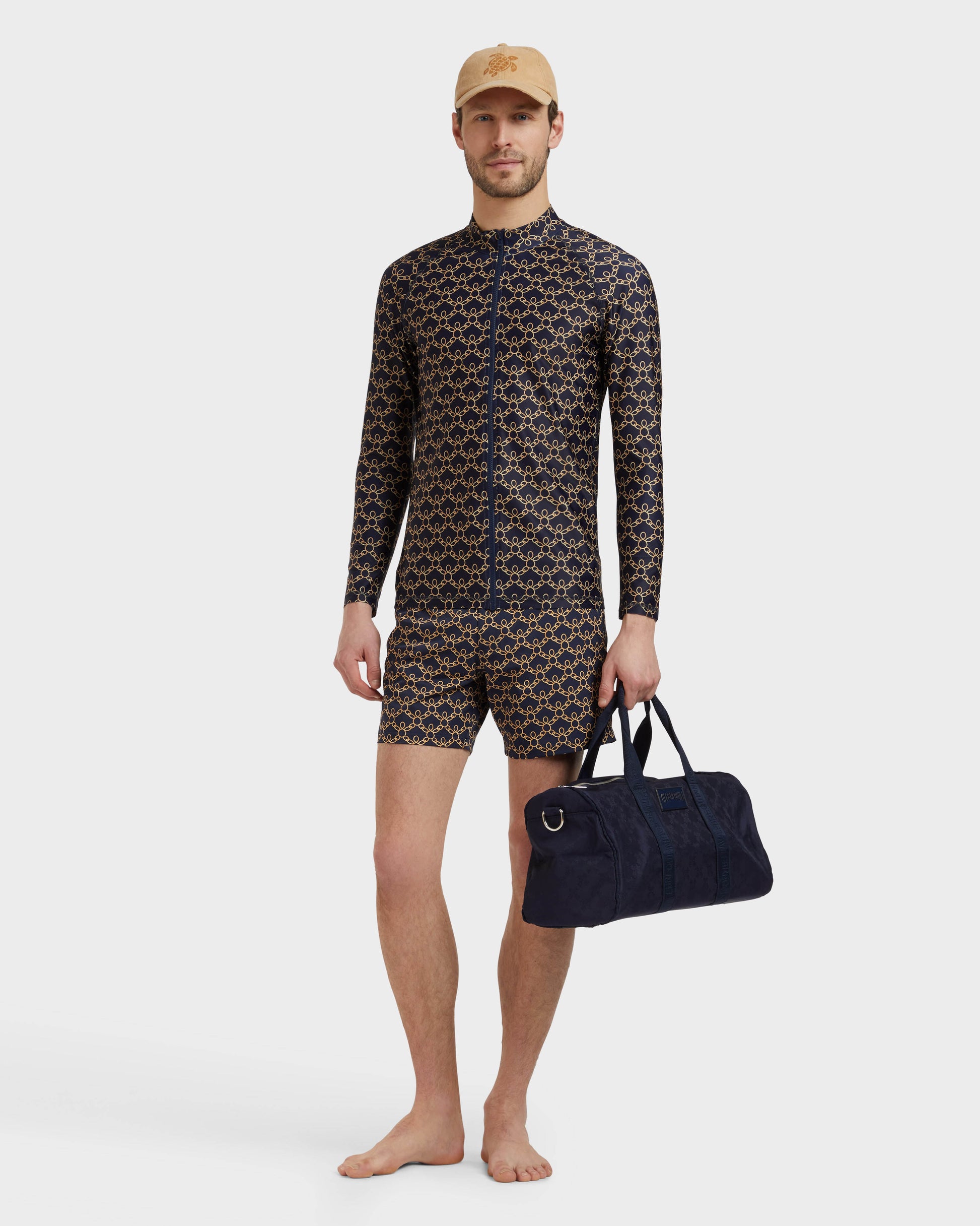 Vilebrequin Men Zipped Long Sleeves Rashguard Turtles Chain - Blue Navy