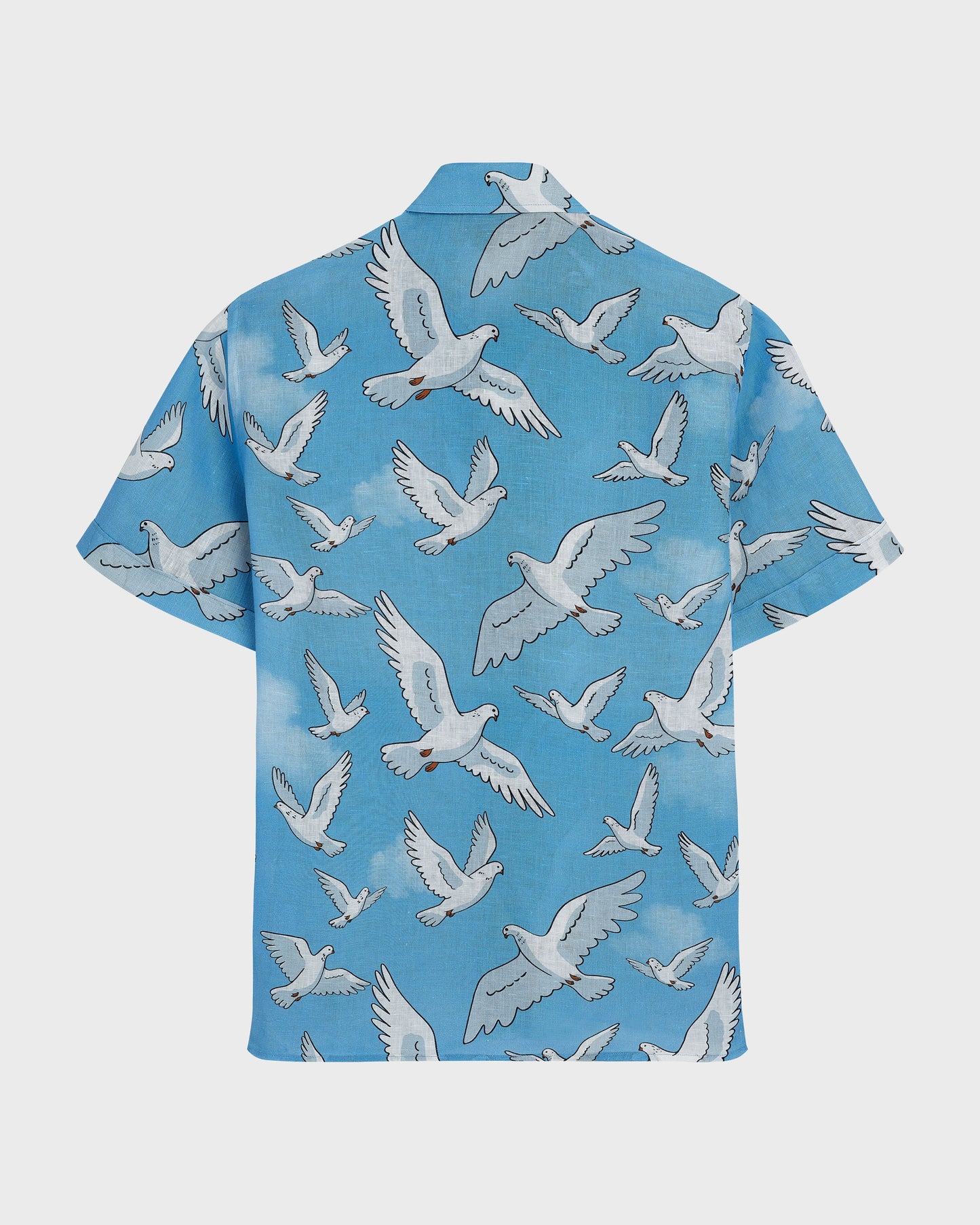 Vilebrequin Men Linen Bowling Shirt Doves - VBQ x 3.PARADIS - Blue Jaipuy
