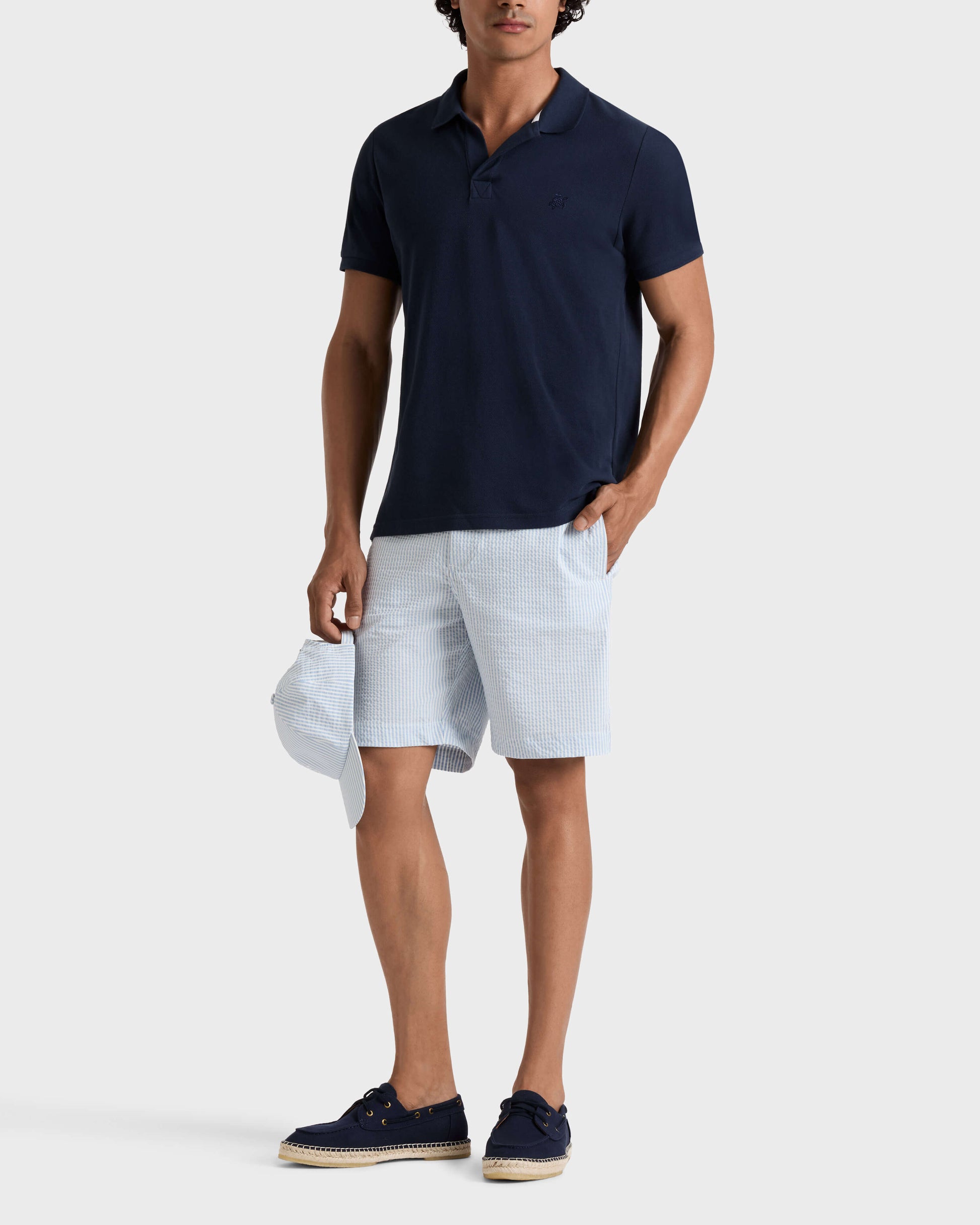 Vilebrequin Men Stretch Cotton Bermuda Shorts Seersuckers Stripes - Blue Cloudy