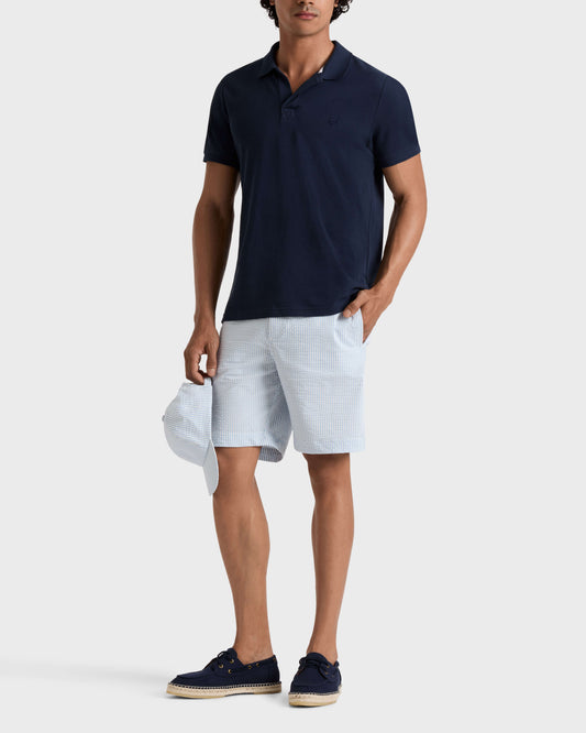 Vilebrequin Men Stretch Cotton Bermuda Shorts Seersuckers Stripes - Blue Cloudy