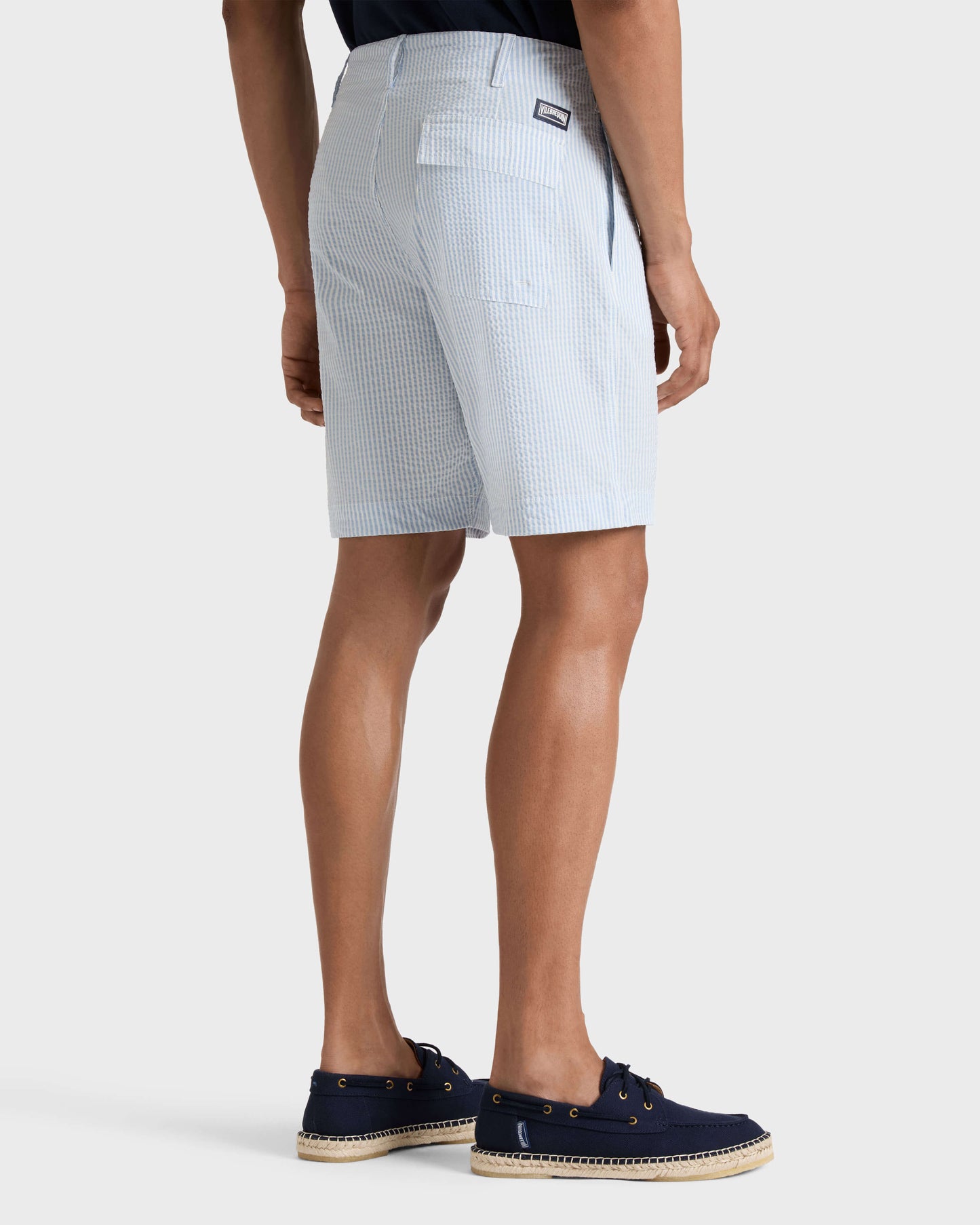 Vilebrequin Men Stretch Cotton Bermuda Shorts Seersuckers Stripes - Blue Cloudy