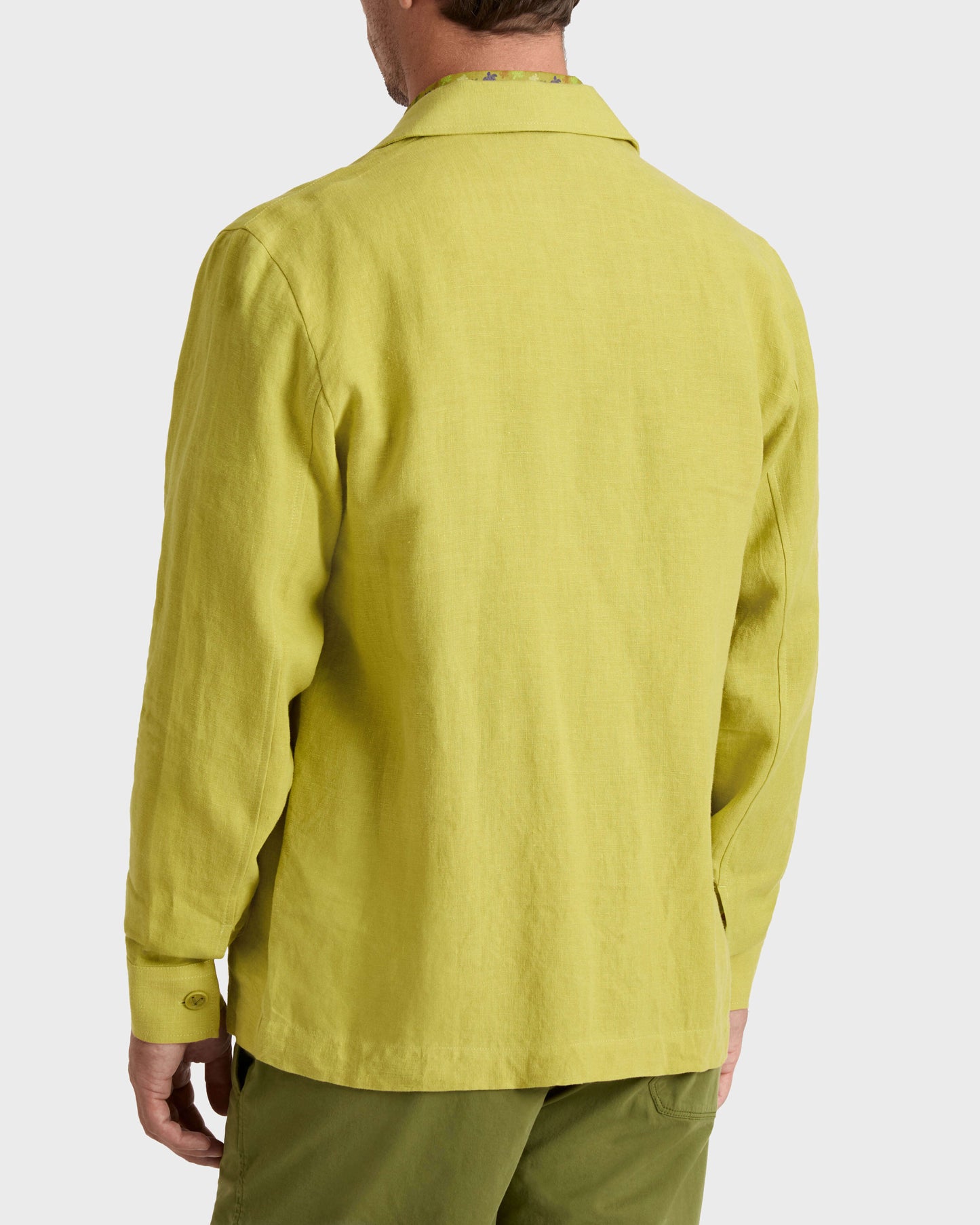 Vilebrequin Men Linen Overshirt Solid - Green Wormwood