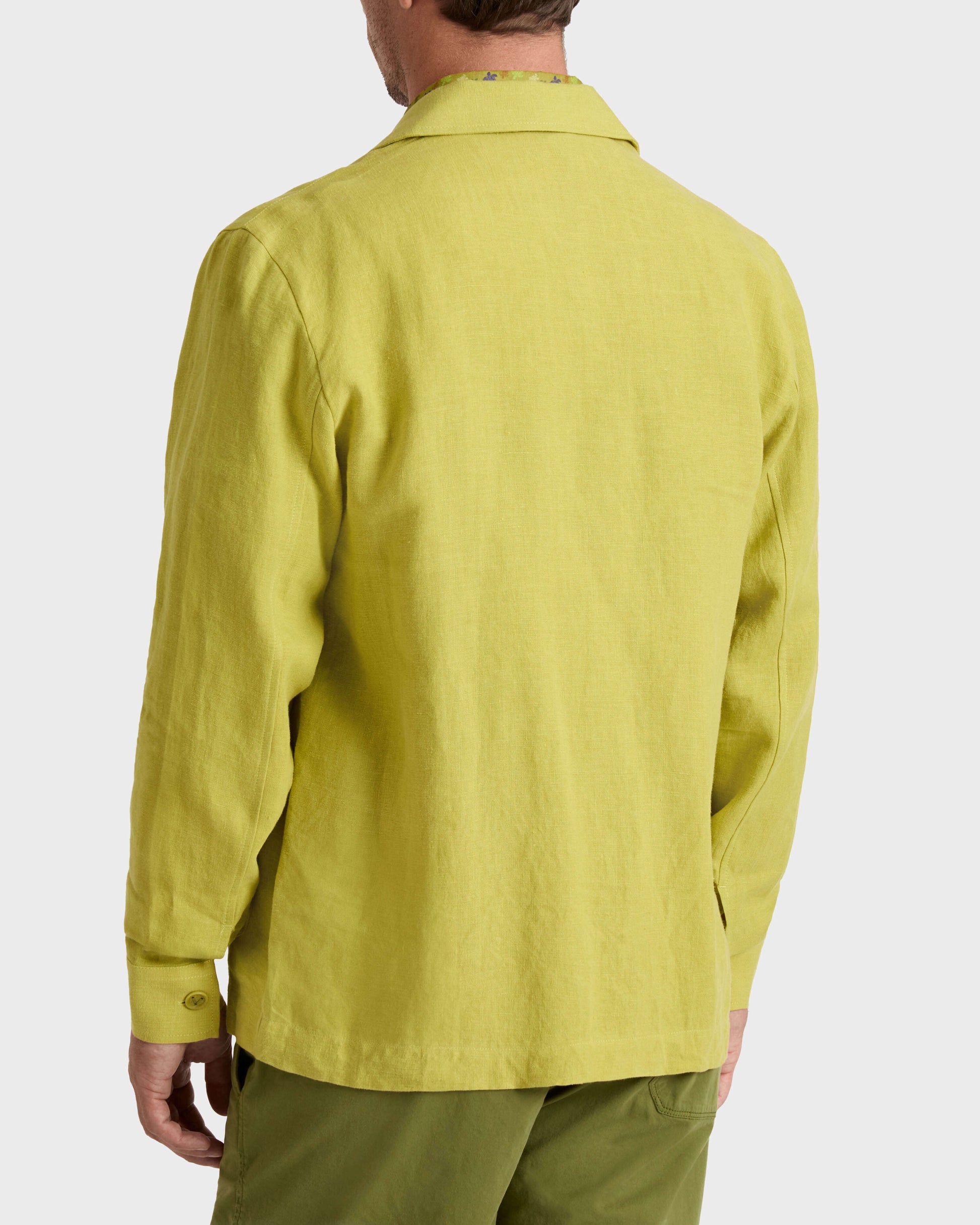 Vilebrequin Men Linen Overshirt Solid - Green Wormwood