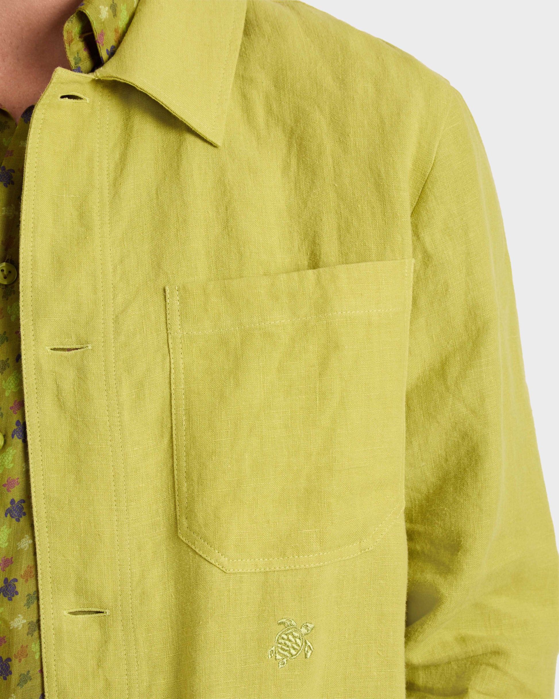 Vilebrequin Men Linen Overshirt Solid - Green Wormwood