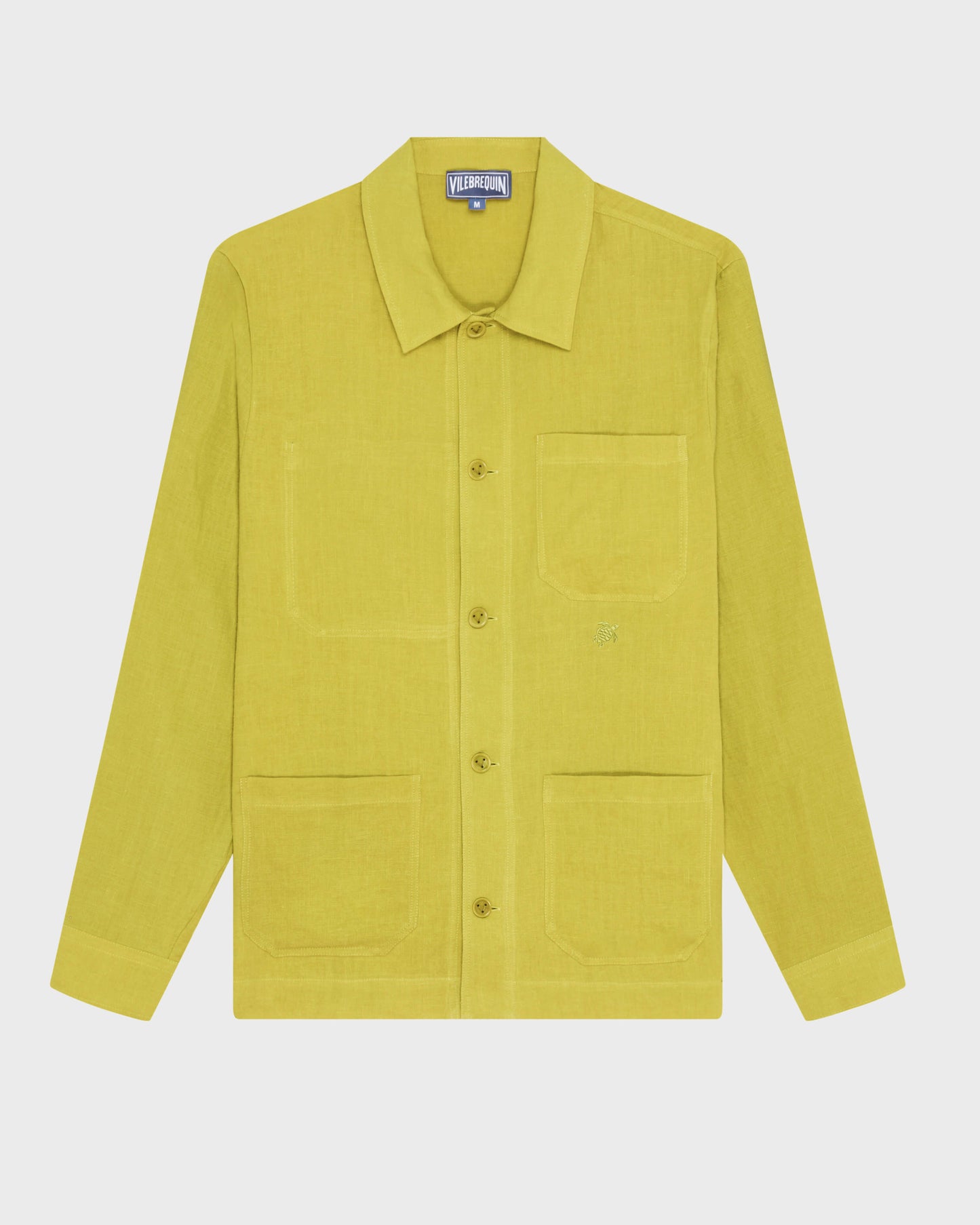 Vilebrequin Men Linen Overshirt Solid - Green Wormwood