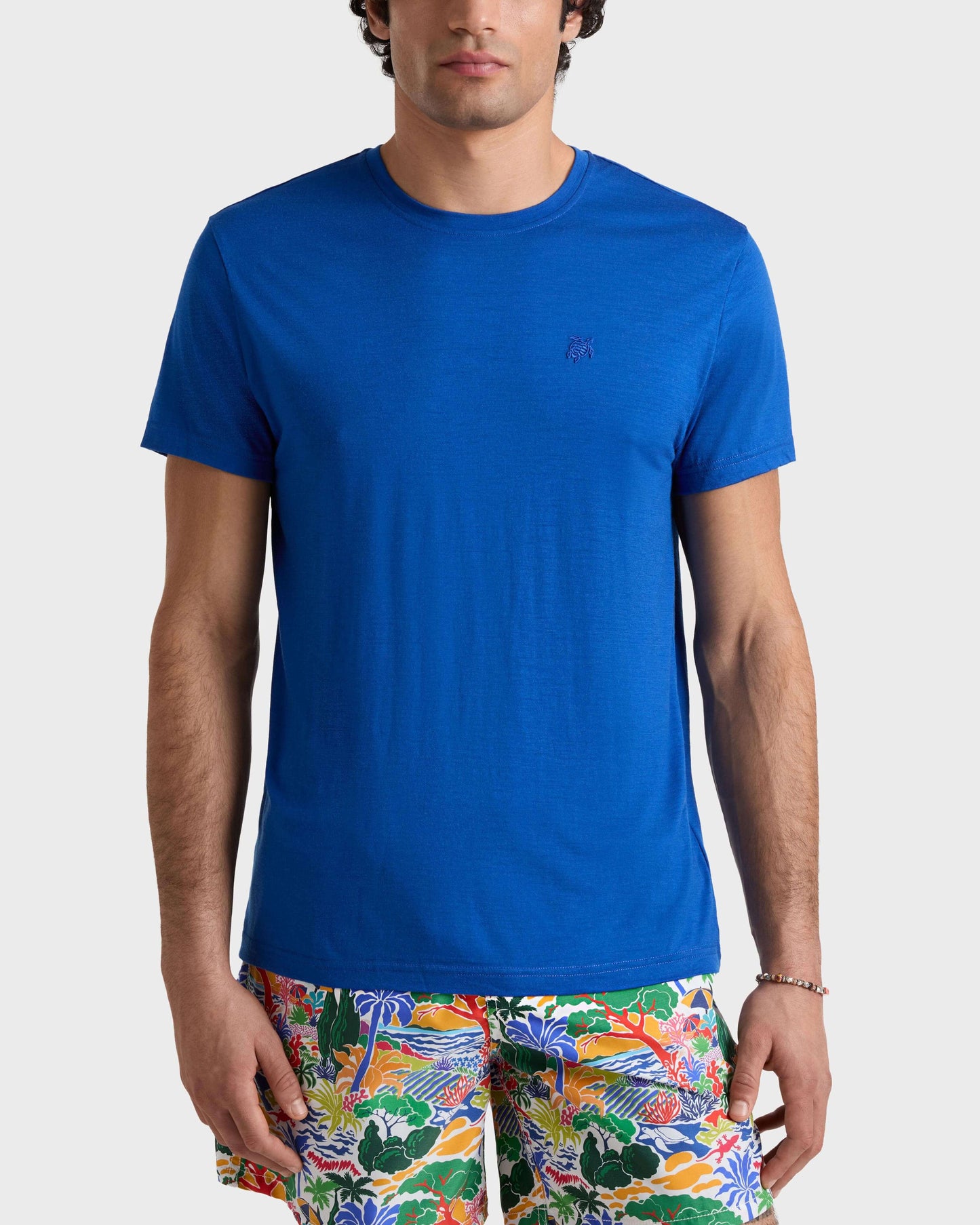 Vilebrequin Men Wool T-shirt Solid - Sea blue