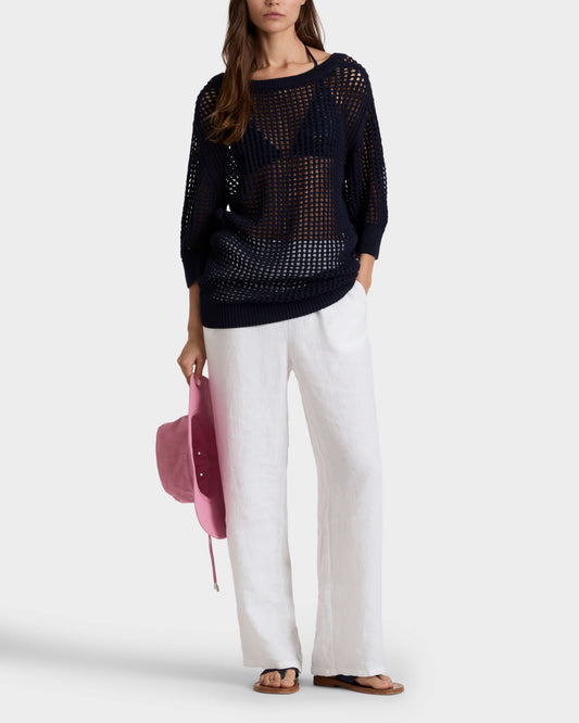 Vilebrequin Women Crochet Sweater Solid - Blue Navy