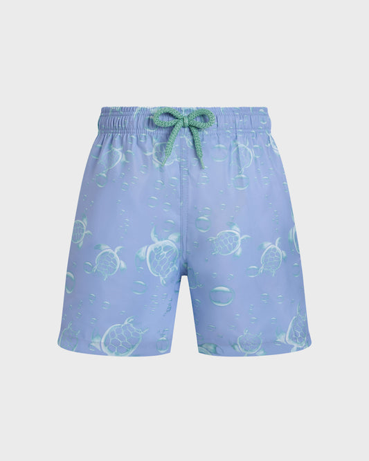 Vilebrequin Boys Boys Ultra-light and packable Swim Trunks Bubbles Turtles 3D - Blue Cloudy