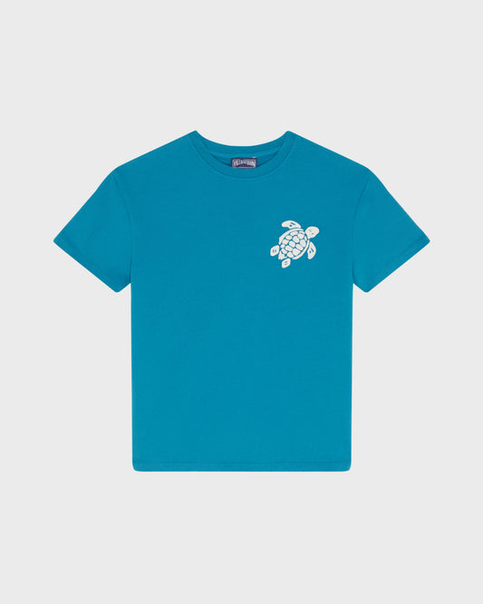 Vilebrequin Boys Boys Organic Cotton T-shirt Embroidered Turtle - Blue Coin coin