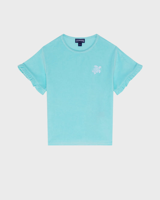 Vilebrequin Girls Girls Terry T-shirt Embroidered Turtle - Blue Oxygene