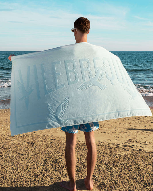 Vilebrequin Accessories Organic Cotton Beach Towel Doves - VBQ x 3.PARADIS - Frosted blue