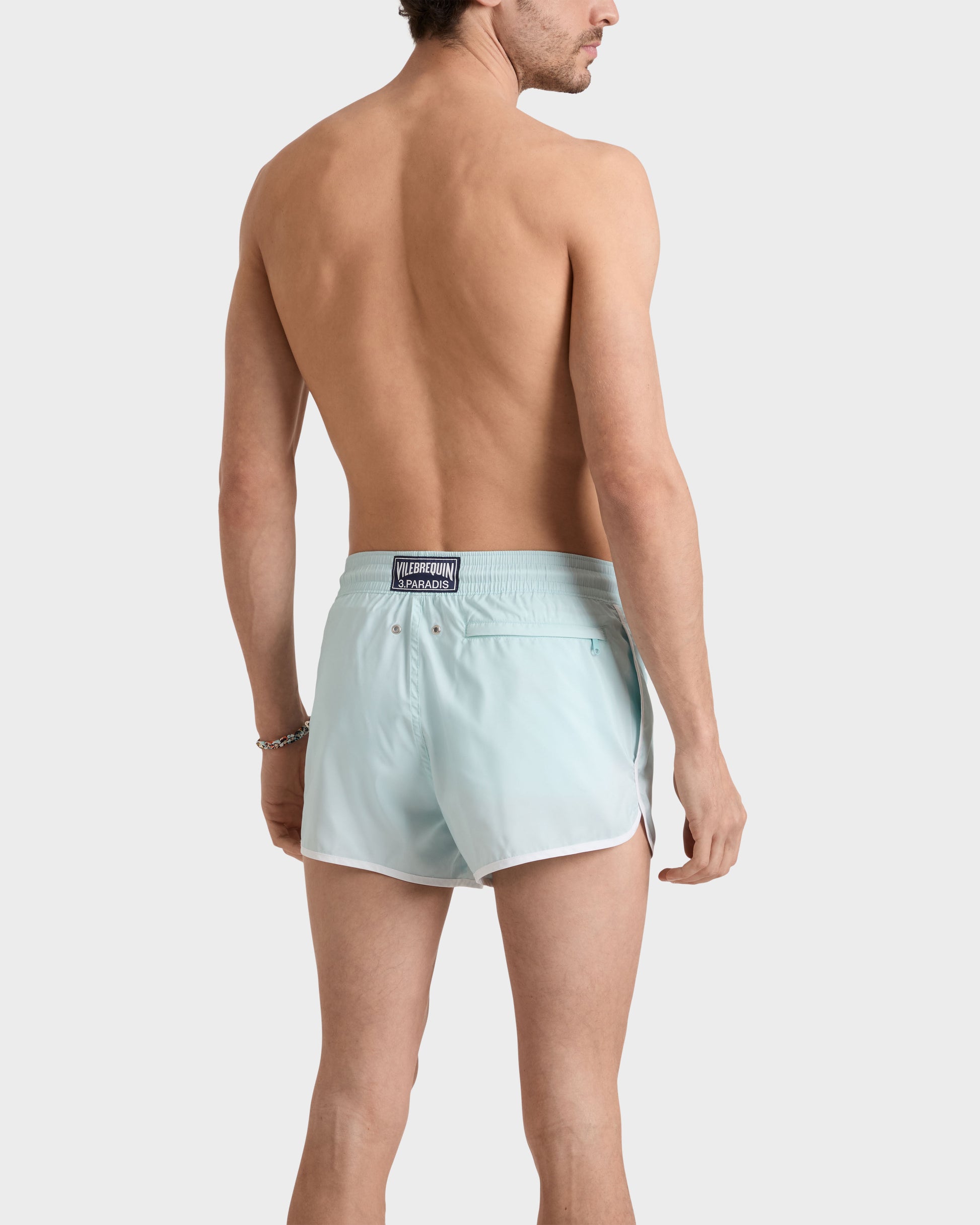 Vilebrequin Men Swim Trunks Dove Placed Embroidery - VBQ x 3.PARADIS - Frosted blue