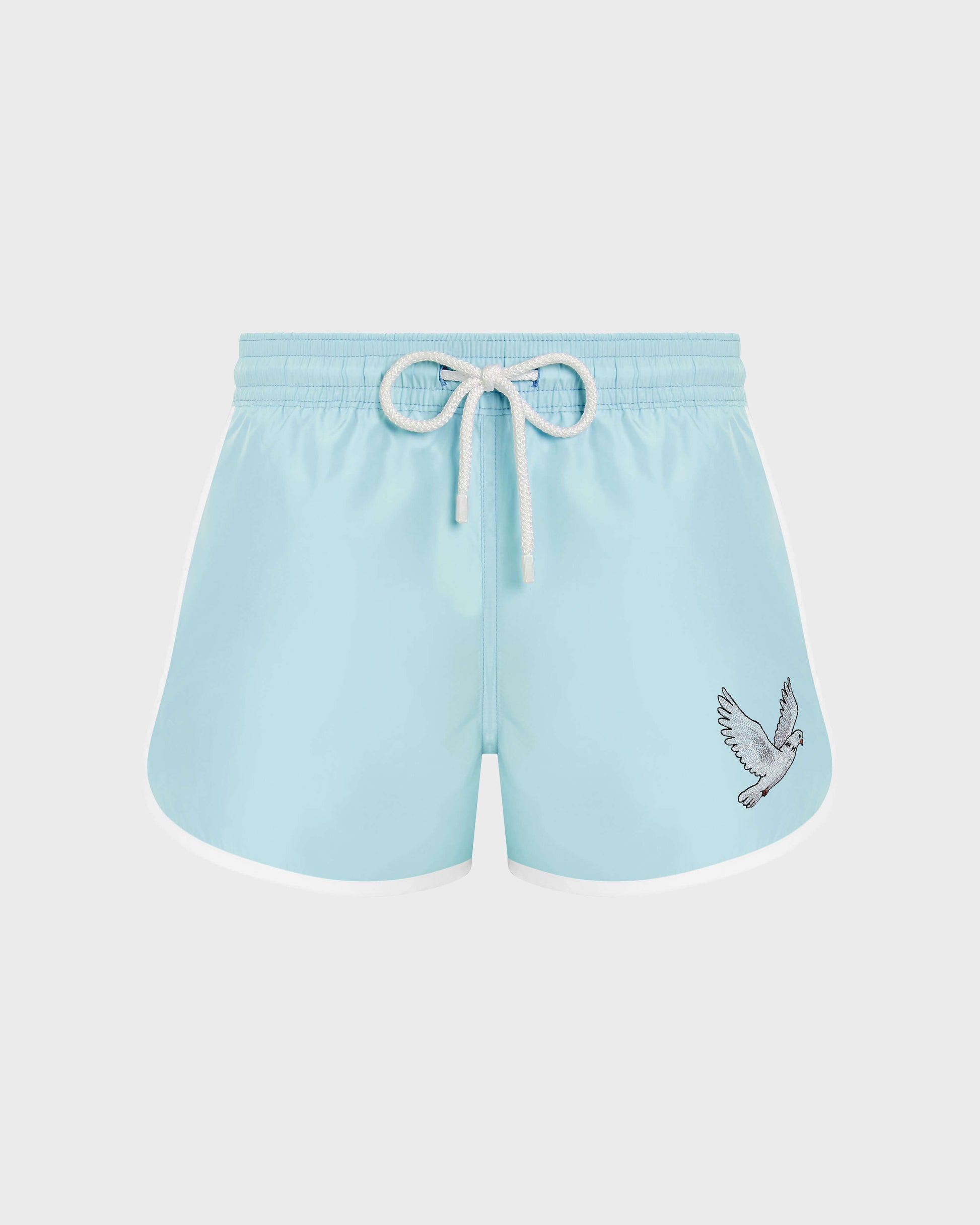Vilebrequin Men Swim Trunks Dove Placed Embroidery - VBQ x 3.PARADIS - Frosted blue