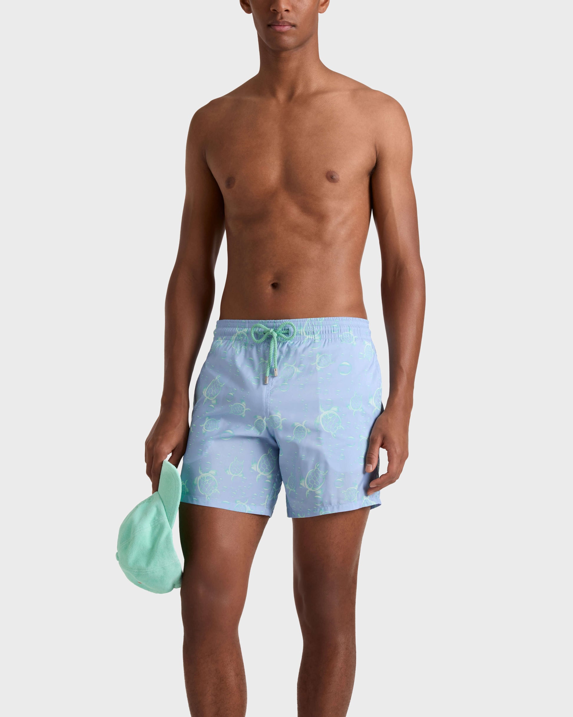 Vilebrequin Men Ultra-light and packable Swim Trunks Bubbles Turtles 3D - Blue Cloudy