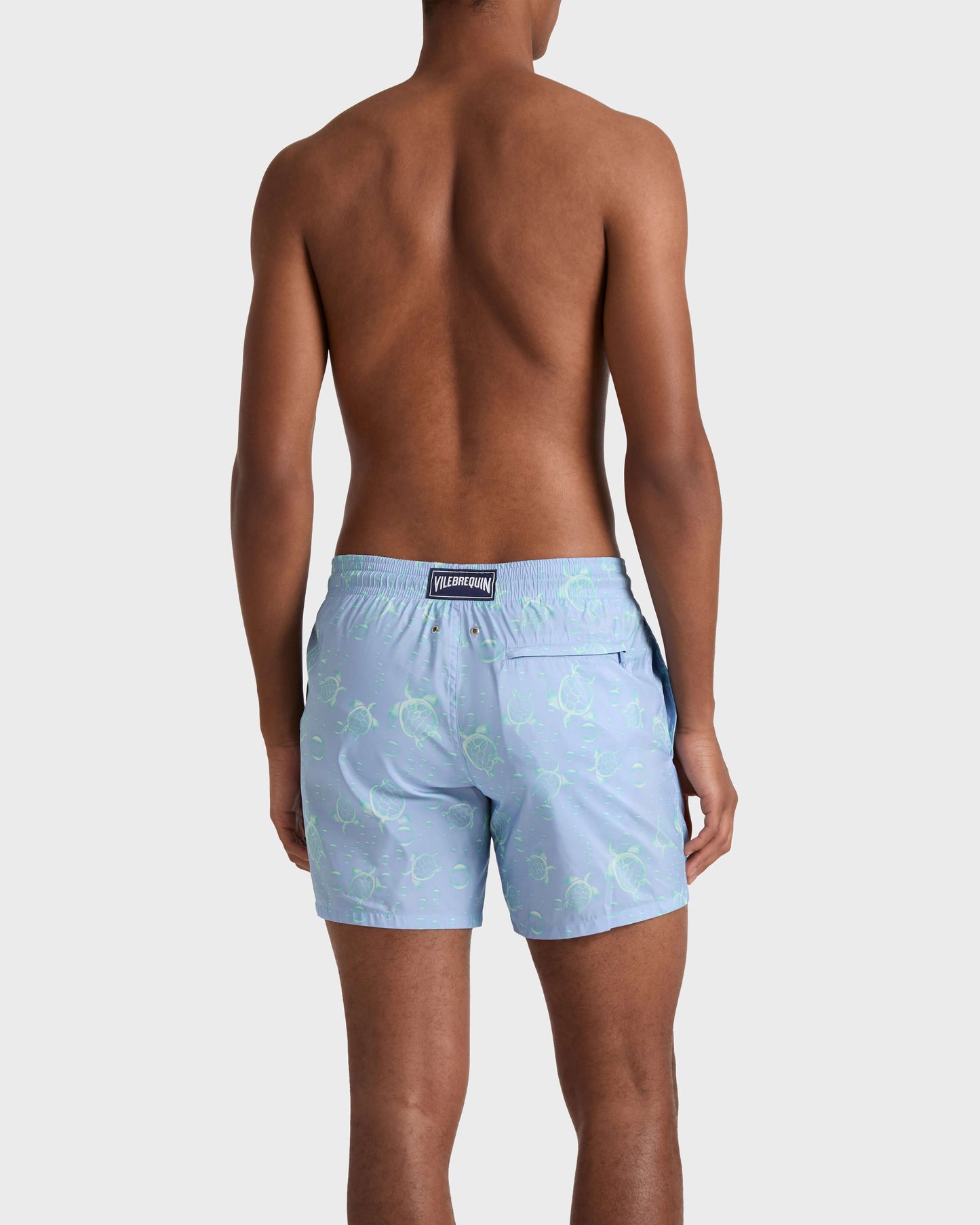 Vilebrequin Men Ultra-light and packable Swim Trunks Bubbles Turtles 3D - Blue Cloudy