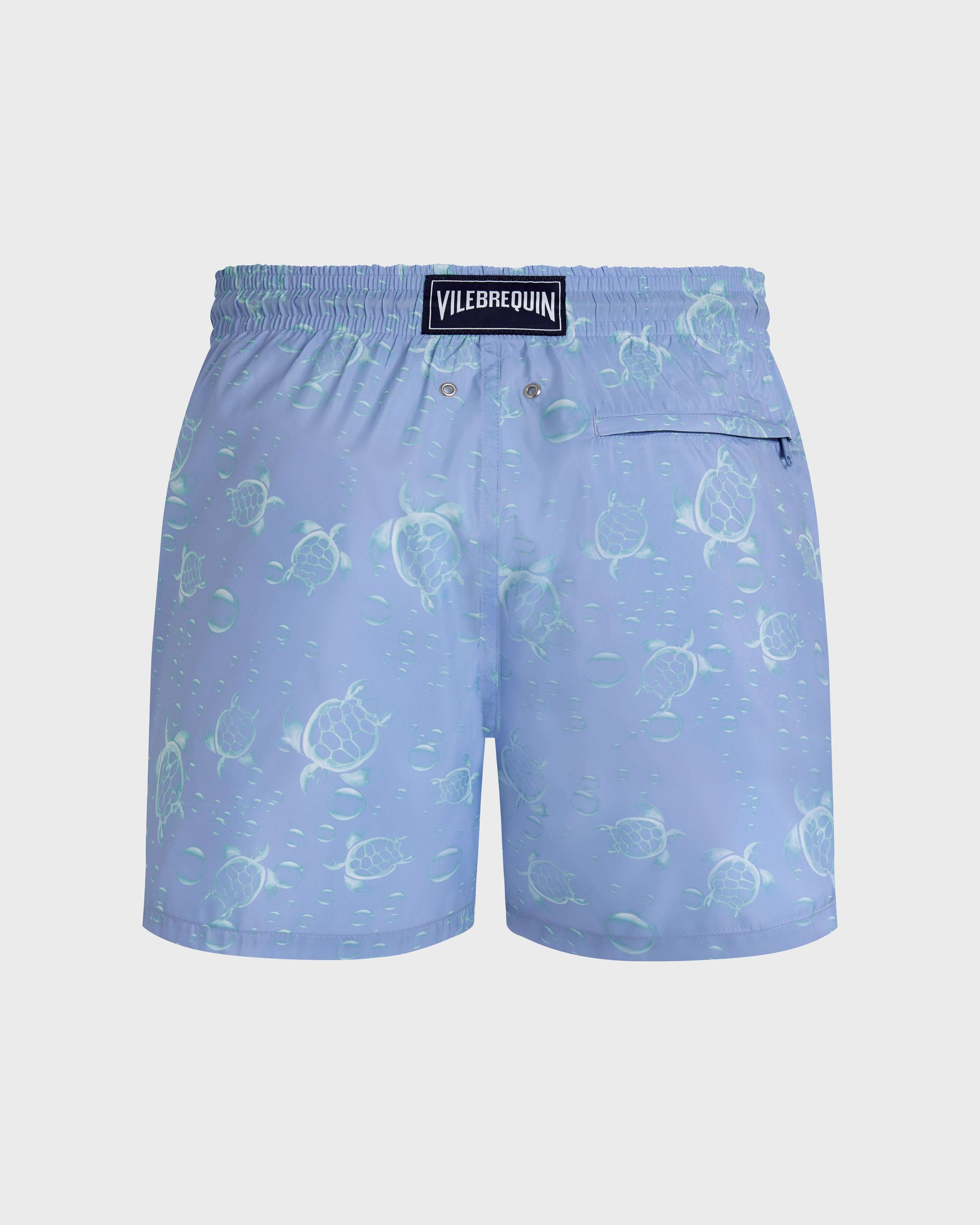 Vilebrequin Men Ultra-light and packable Swim Trunks Bubbles Turtles 3D - Blue Cloudy