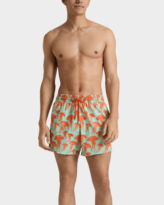 Vilebrequin Men Stretch Short Swim Trunks Jellyfish Dance - Green Caribbean