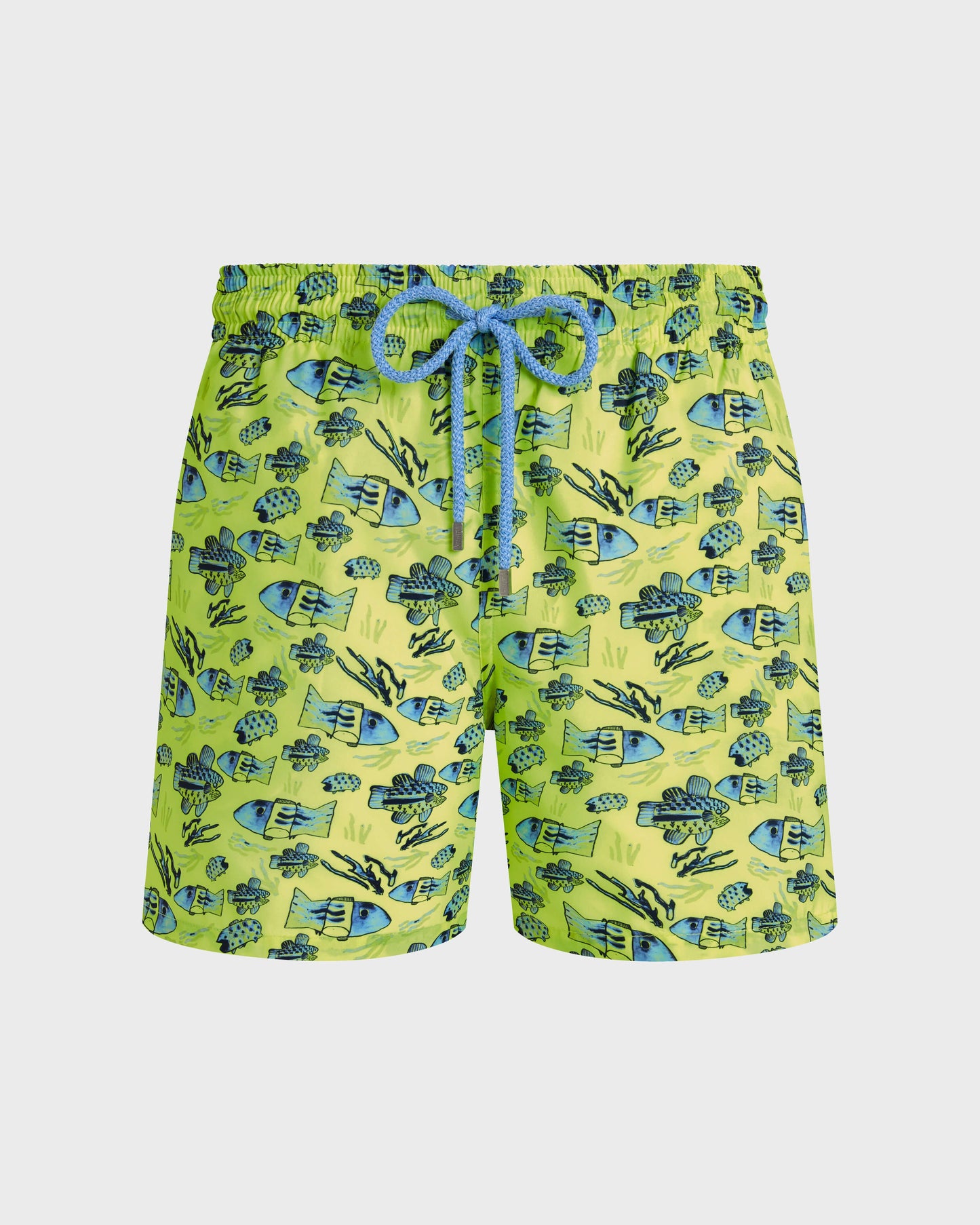 Vilebrequin Men Ultra-light and packable Swim Trunks Fishies Drawing - Neon yellow