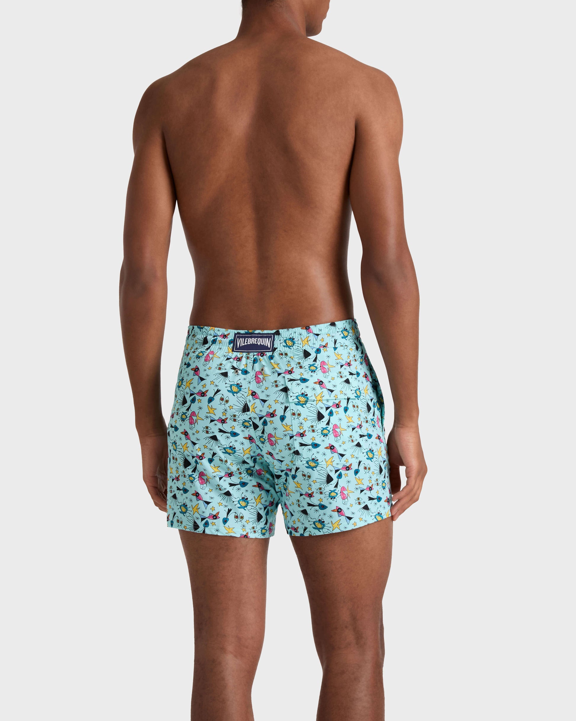 Vilebrequin Men Stretch Short Swim Trunks Aquatic Carnival - Blue Oxygene