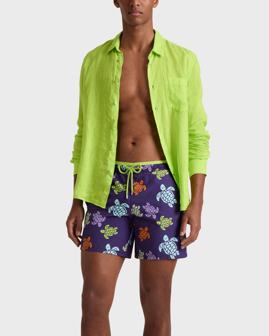 Vilebrequin Men Bicolor Swim Trunks Tortues Multicolores - Purple Violette