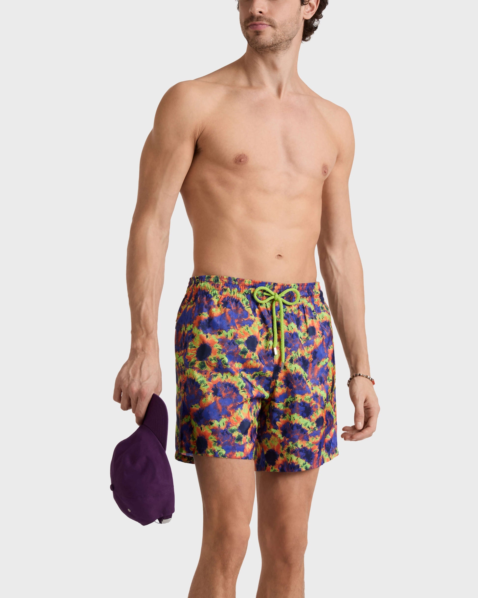 Vilebrequin Men Ultra-light and packable Swim Trunks Sunflowers - Blue Versailles