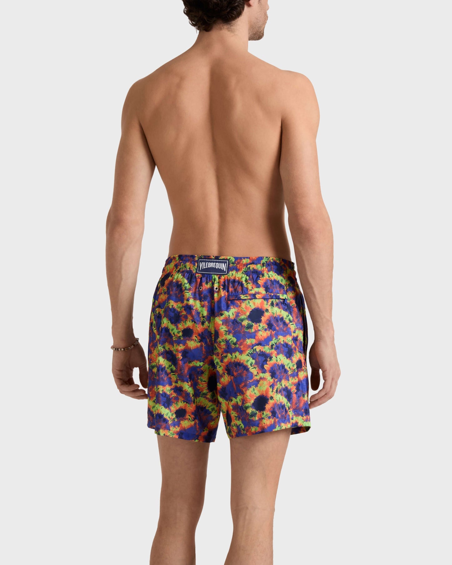 Vilebrequin Men Ultra-light and packable Swim Trunks Sunflowers - Blue Versailles