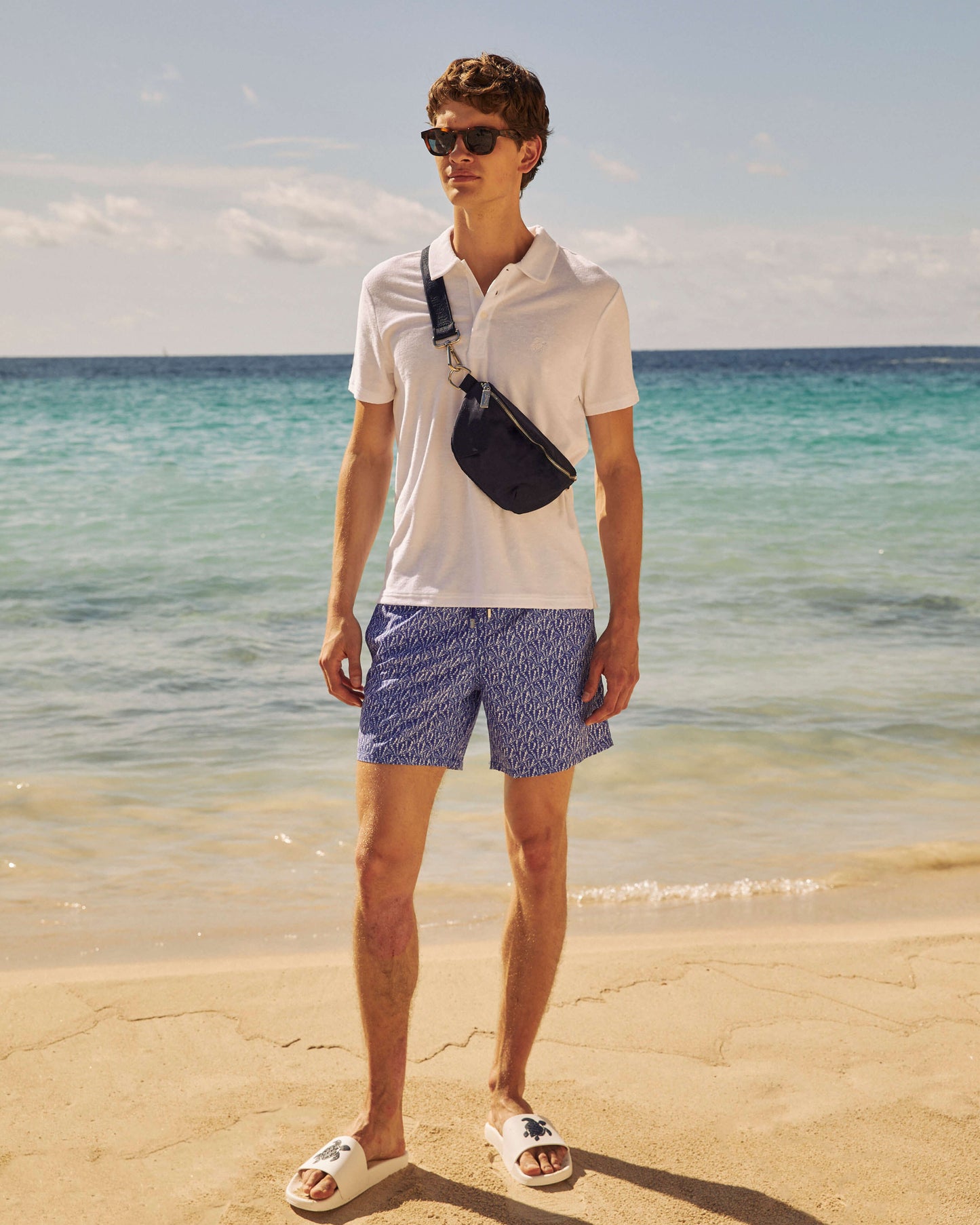 Vilebrequin Men Bicolor Swim Trunks Graphic Shells - Blue Versailles