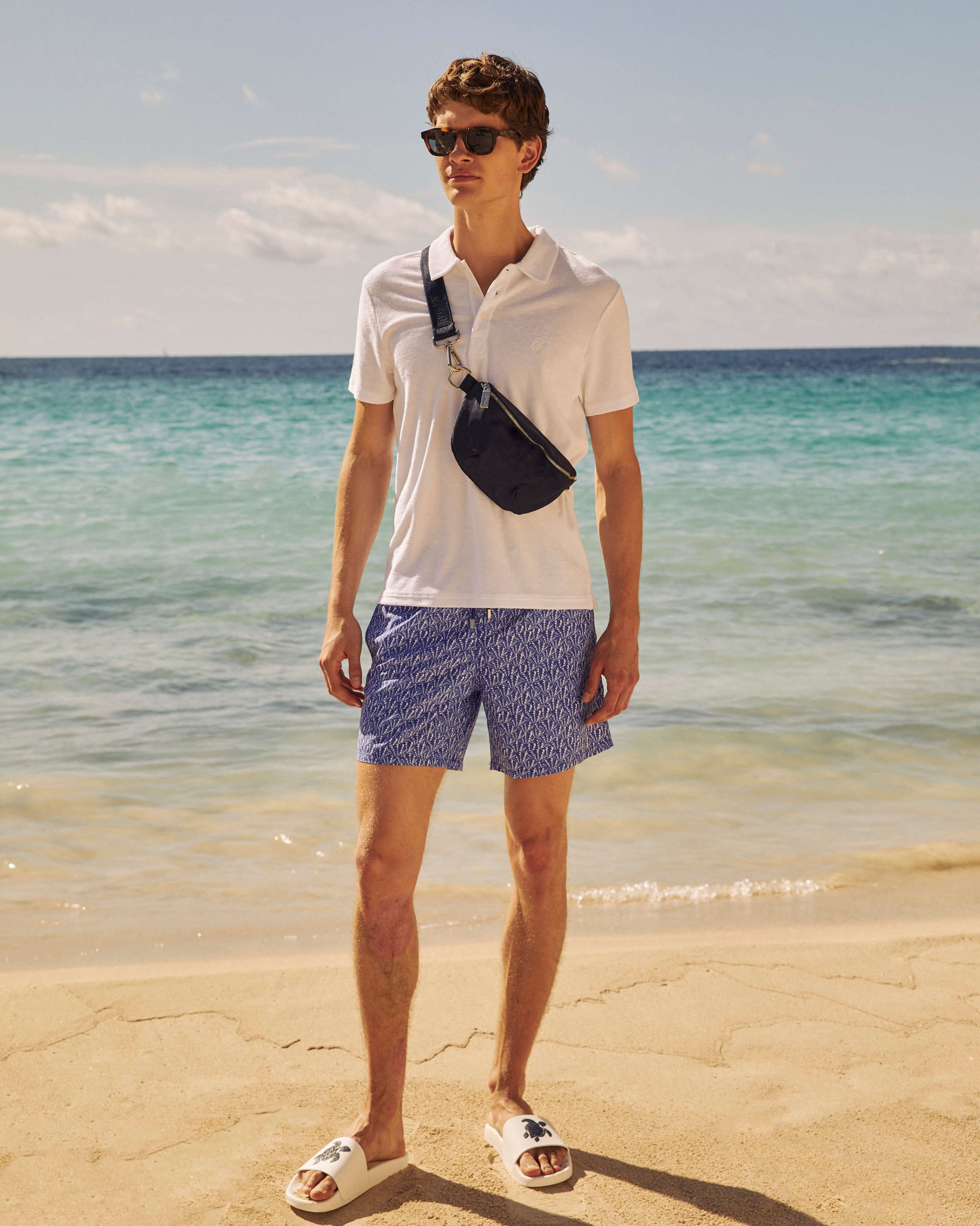 Vilebrequin Men Bicolor Swim Trunks Graphic Shells - Blue Versailles