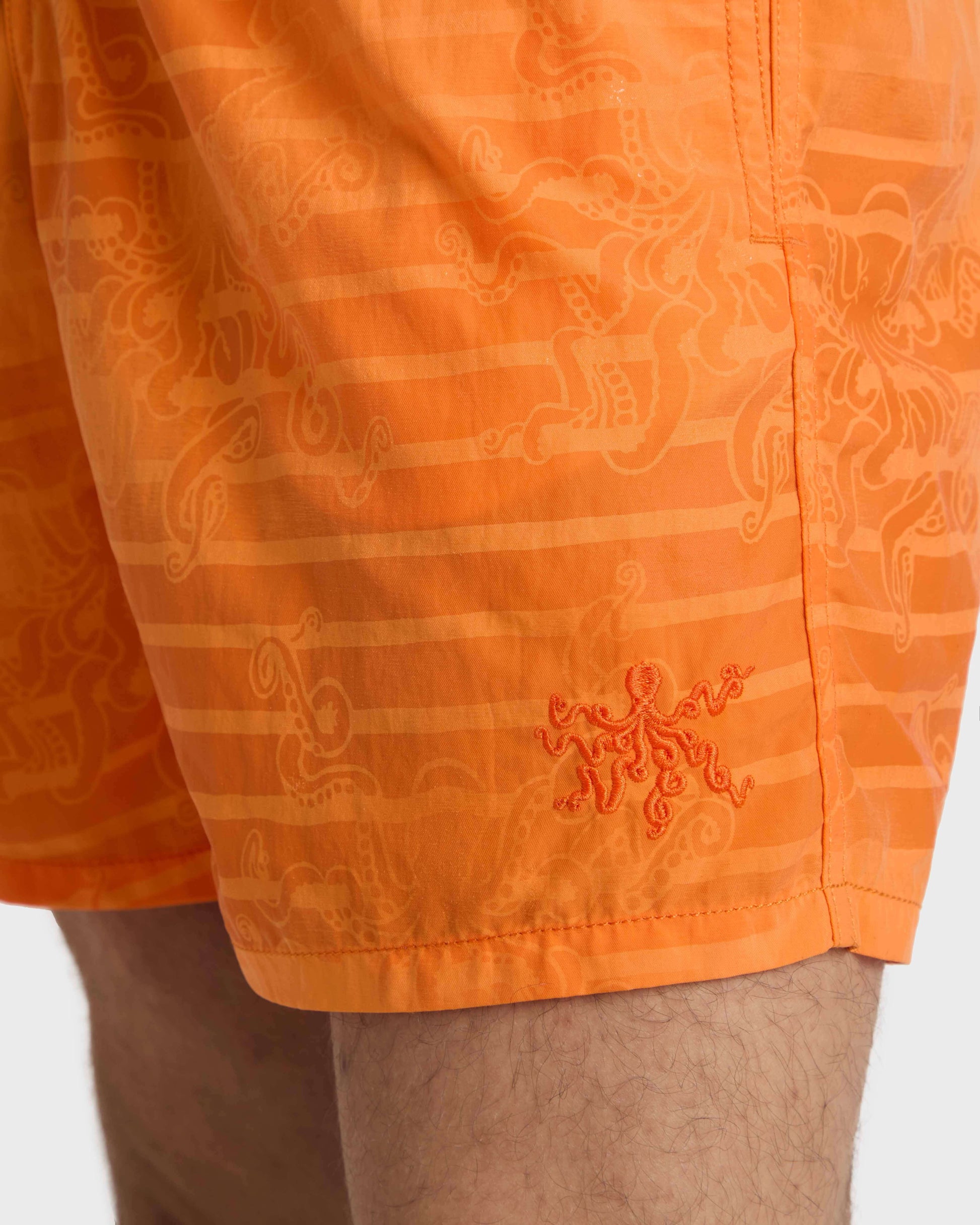 Vilebrequin Men Swim Trunks Water-reactive Octopus in Stripes - Orange Vitamin