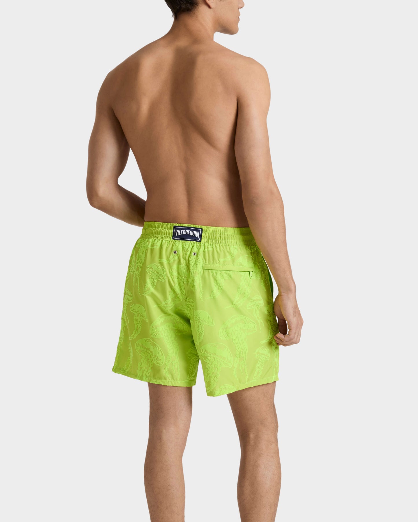 Vilebrequin Men Ultra-light and packable Swim Trunks Flocked Jellyfish Dance - Green Acide