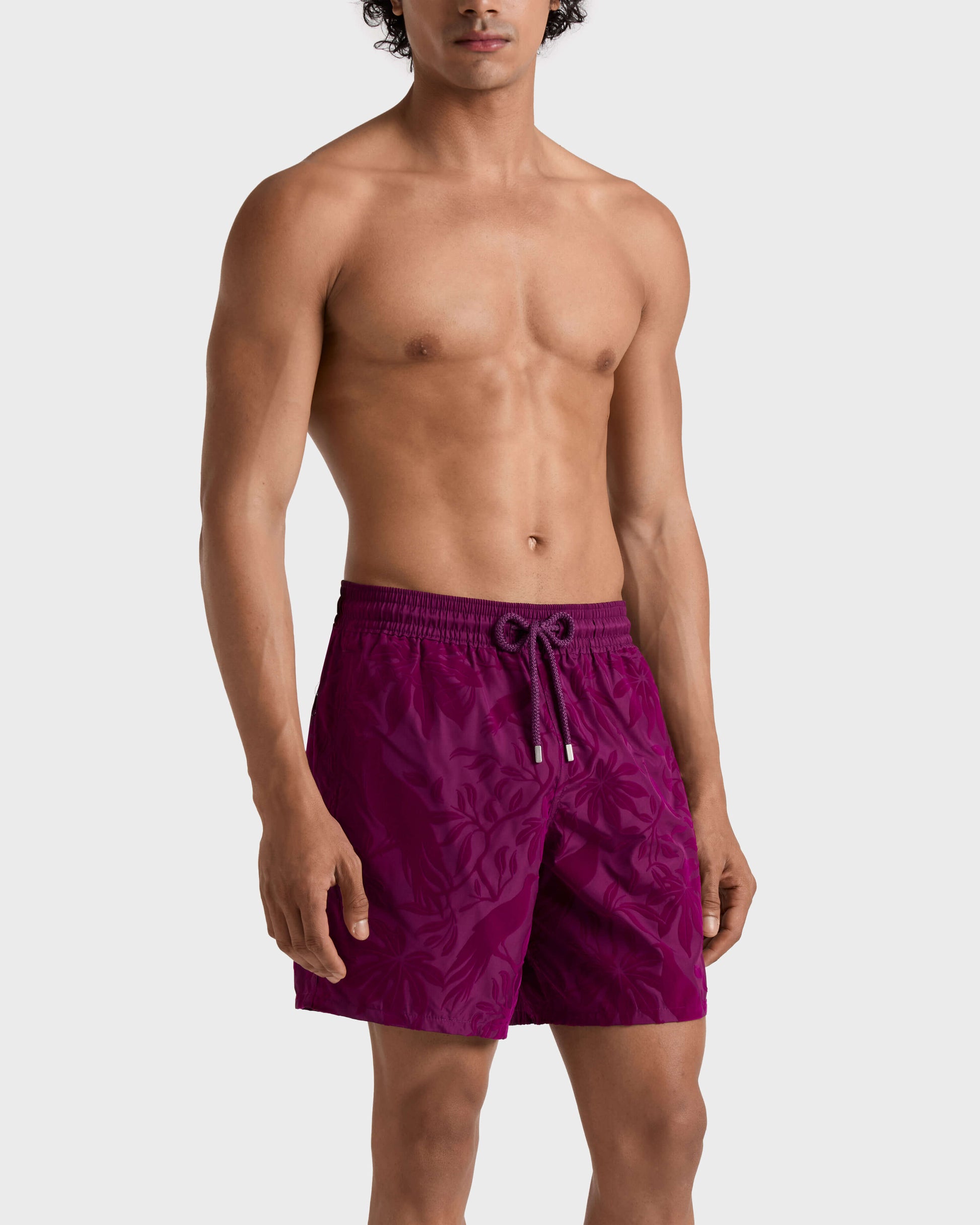 Vilebrequin Men Ultra-light and packable Swim Trunks Flocked Birds of paradise - Purple Kerala