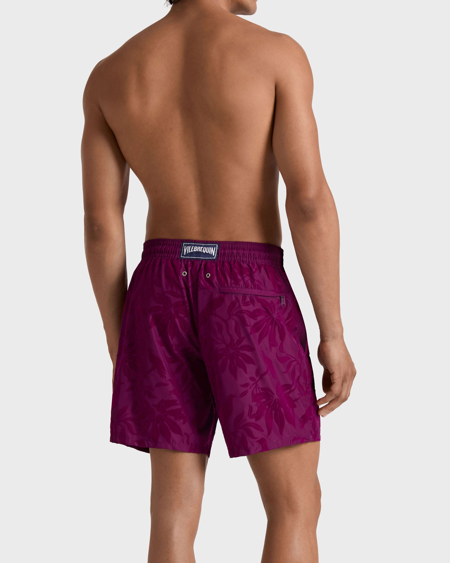 Vilebrequin Men Ultra-light and packable Swim Trunks Flocked Birds of paradise - Purple Kerala