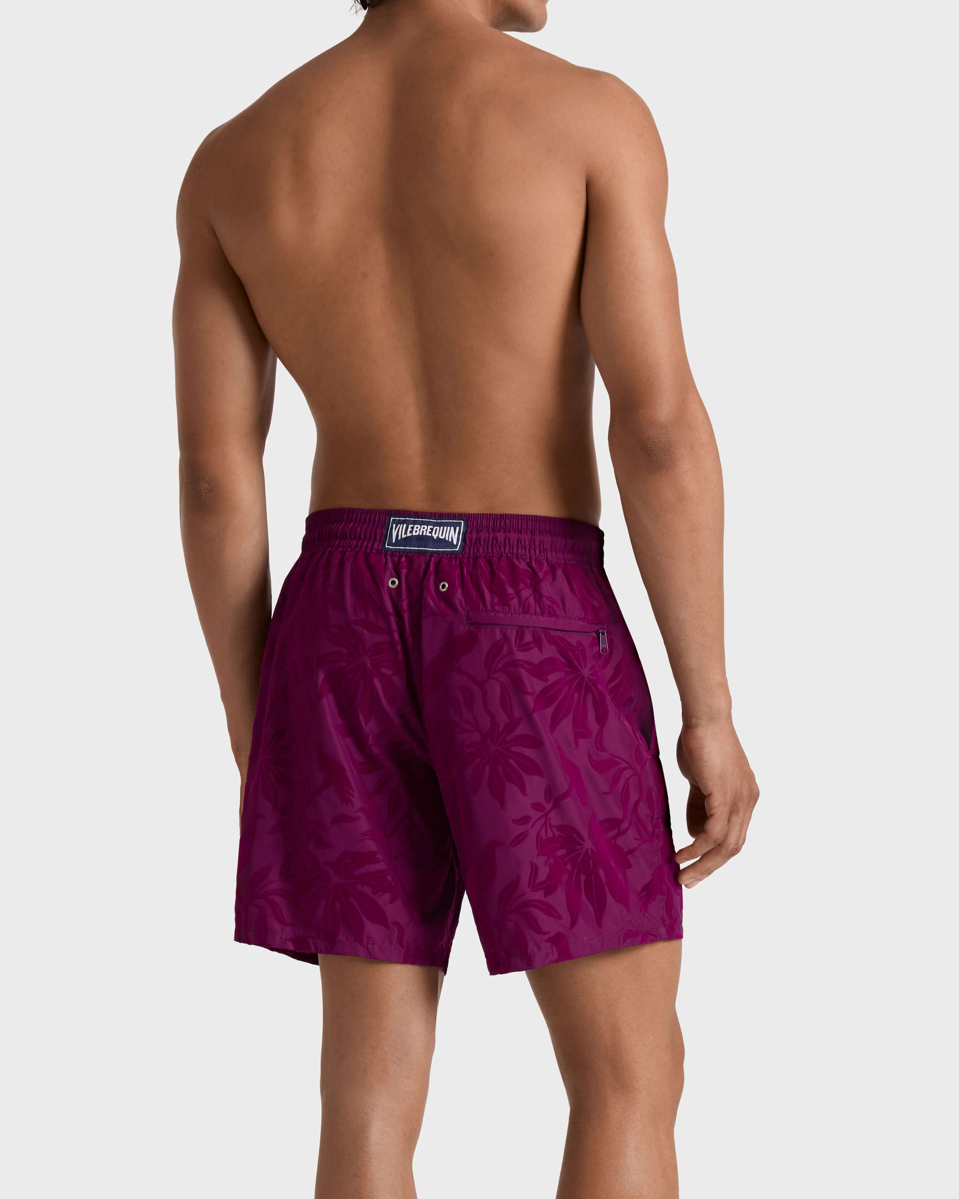 Vilebrequin Men Ultra-light and packable Swim Trunks Flocked Birds of paradise - Purple Kerala