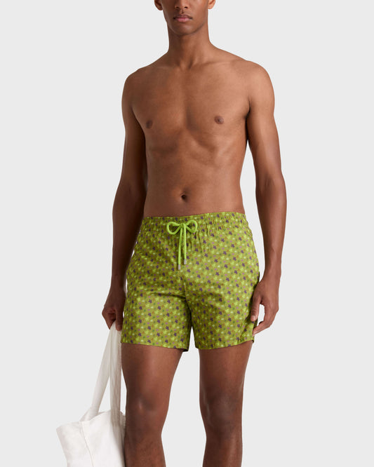 Vilebrequin Men Ultra-light and packable Swim Trunks Micro Ronde des Tortues - Green Wormwood