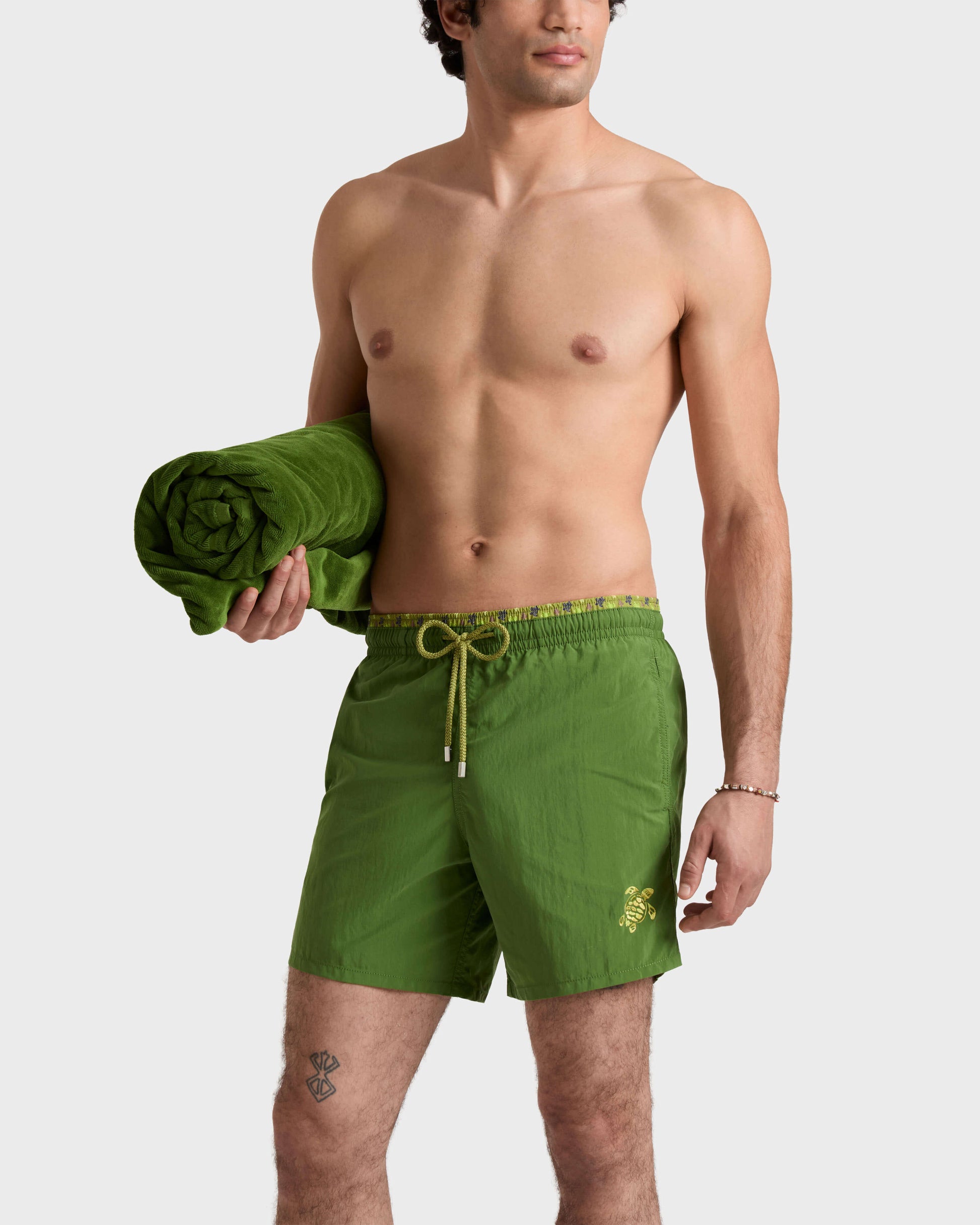 Vilebrequin Men Swim Trunks Bicolor Micro Ronde des Tortues - Green Militaire