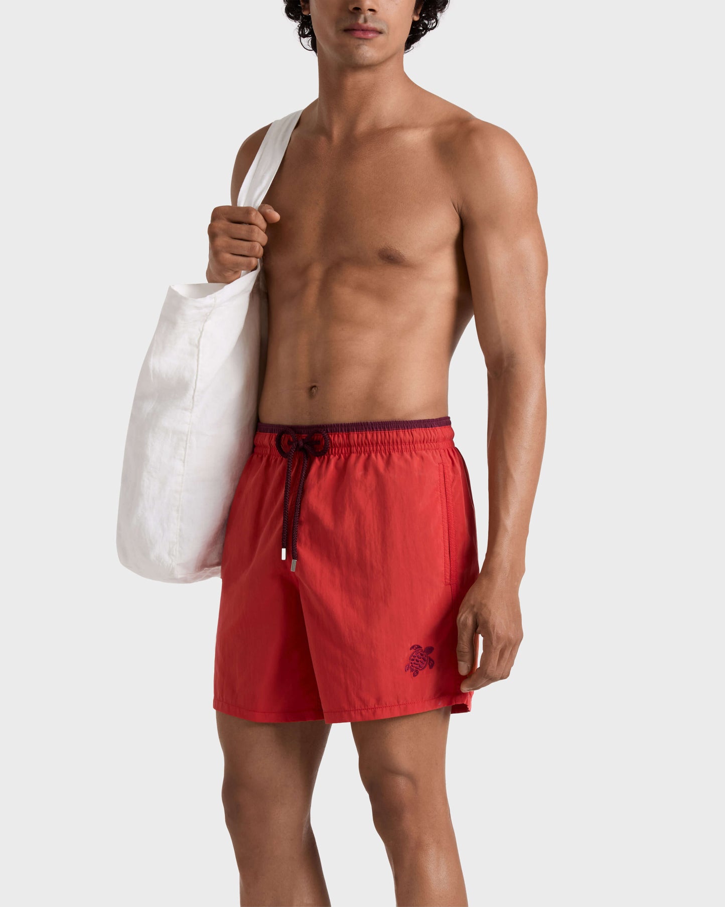 Vilebrequin Men Swim Shorts Solid Bicolore - Red Dalia Swimwear