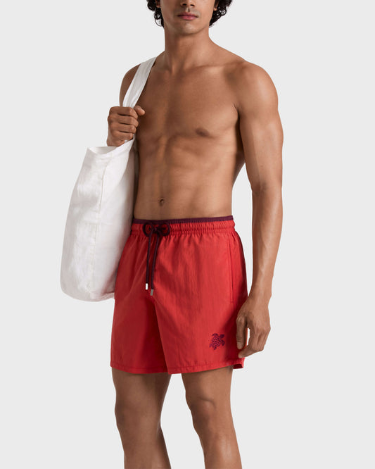 Vilebrequin Men Swim Shorts Solid Bicolore - Red Dalia Swimwear
