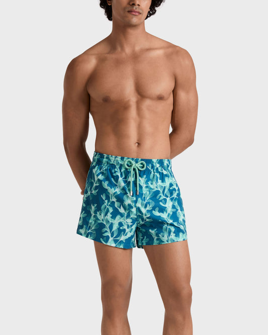 Vilebrequin Men Short Stretch Swim Trunks X-Ray Seaweed - Blue Coin coin